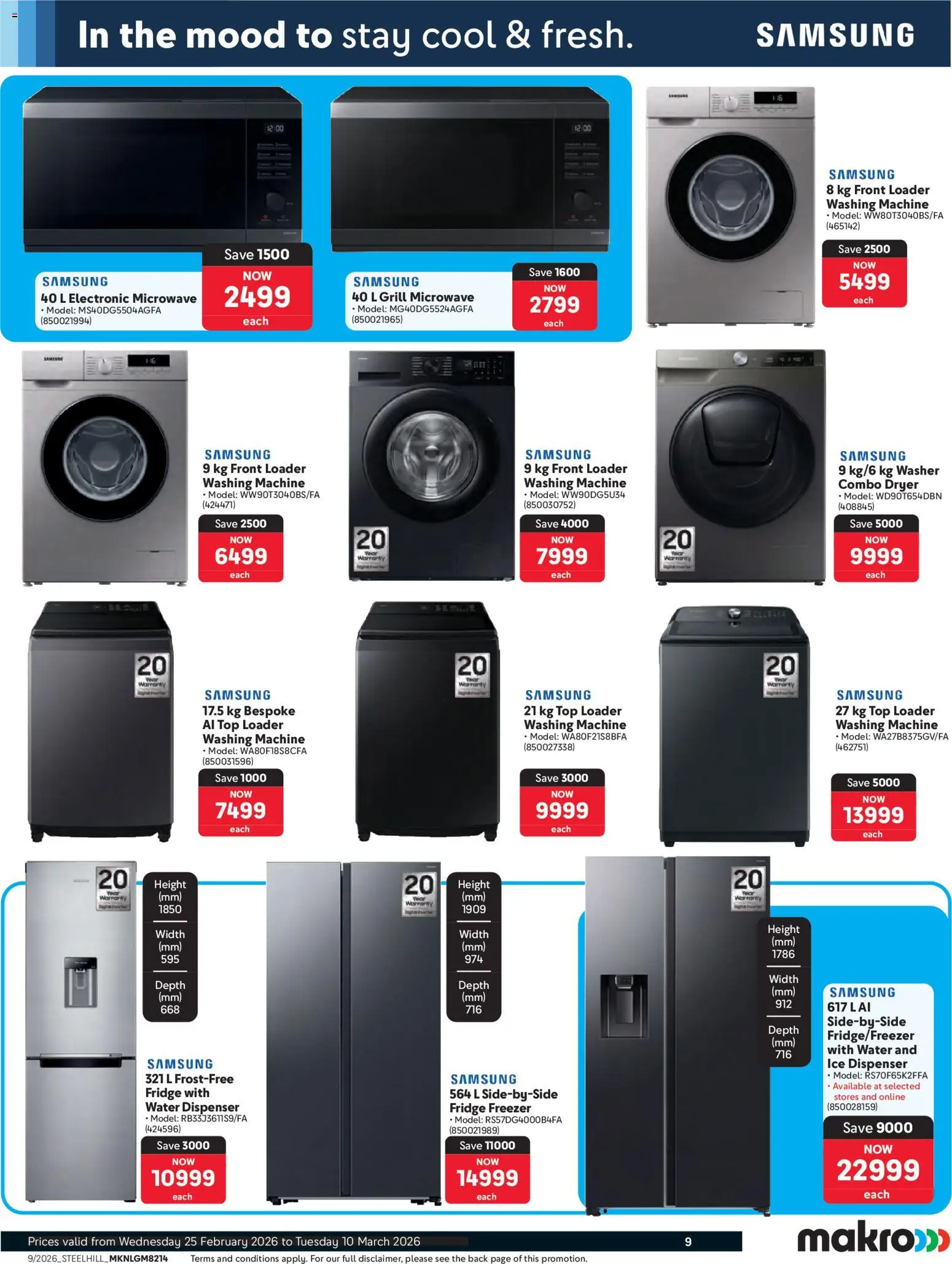 New Makro catalogue – valid from 25.02.2026 | Page: 9 | Products: Freezer, Washing machine, Dryer, Grill