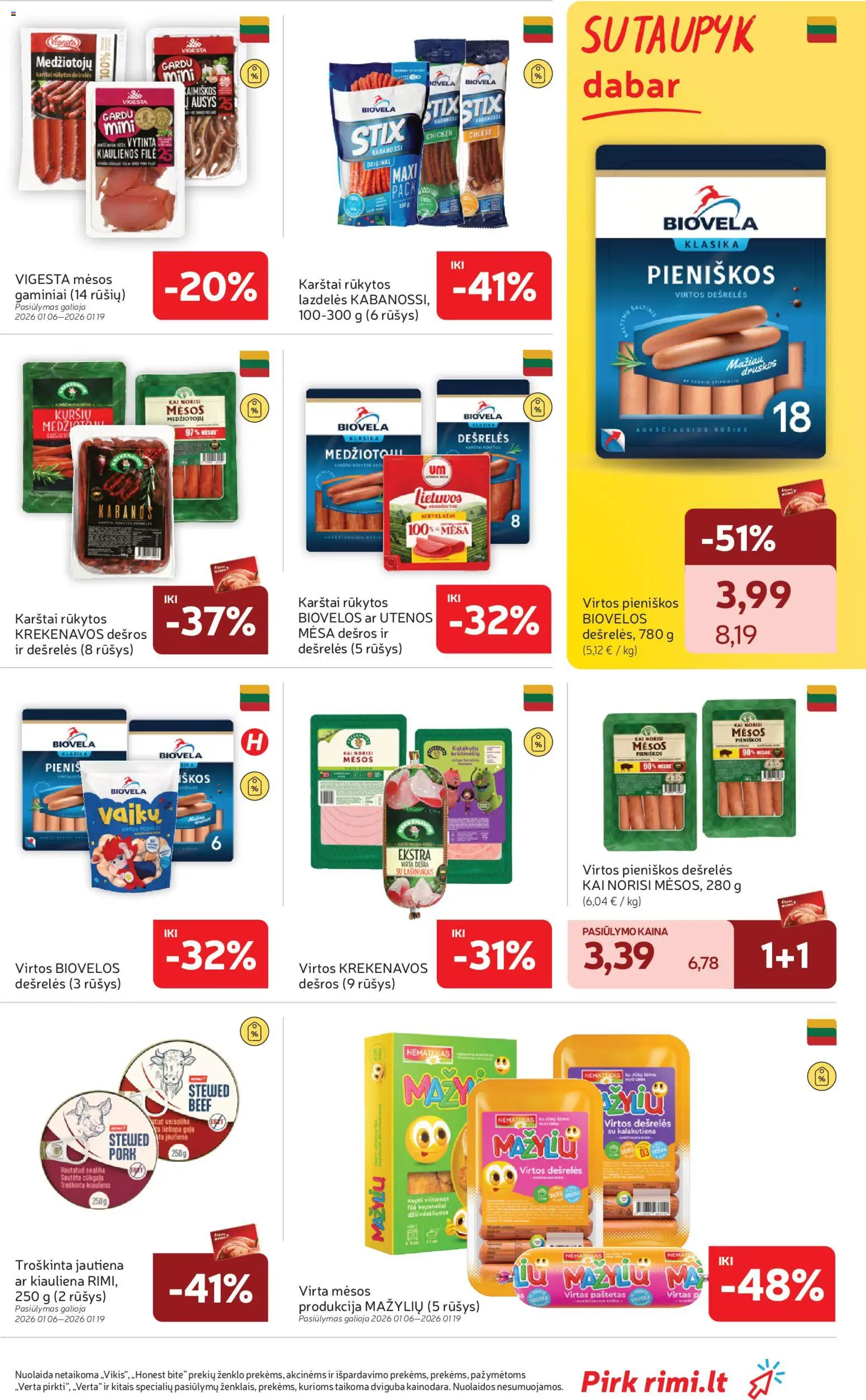 Rimi akcijos nuo 13.01.2026 | Puslapis: 17 | Prekių: Dešrelės, Dešra, Kiauliena, Jautiena