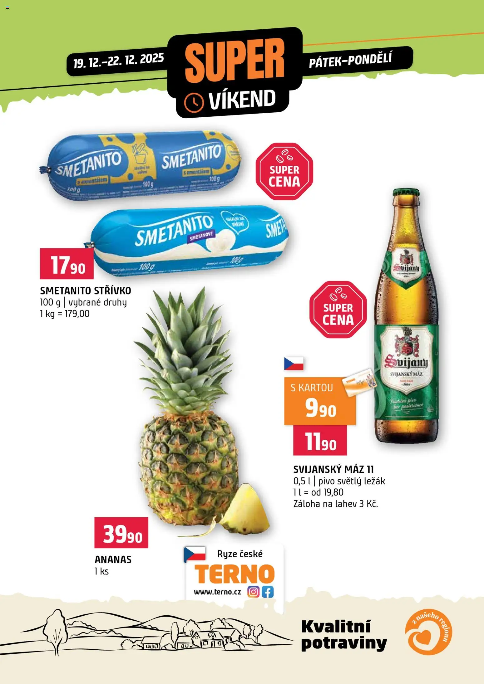 Terno leták - Super víkend od 19.12.2025 | Strana: 1 | Produkty: Pivo, Rýže, Ananas, Potraviny