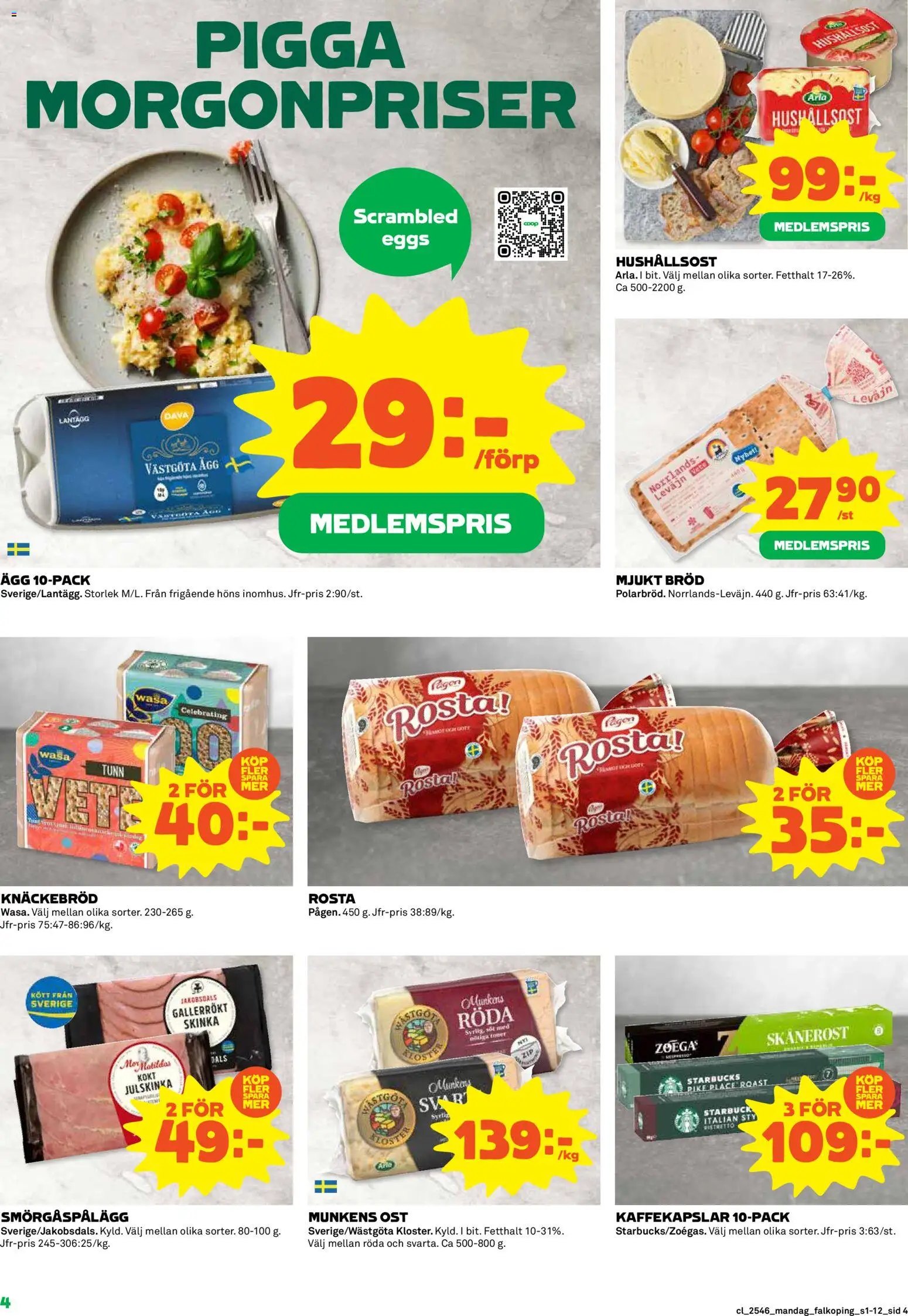 Coop reklamblad aktuell från 10.11.2025 | Sida: 4 | Produkter: Hushållsost, Kaffekapslar, Ost, Bröd