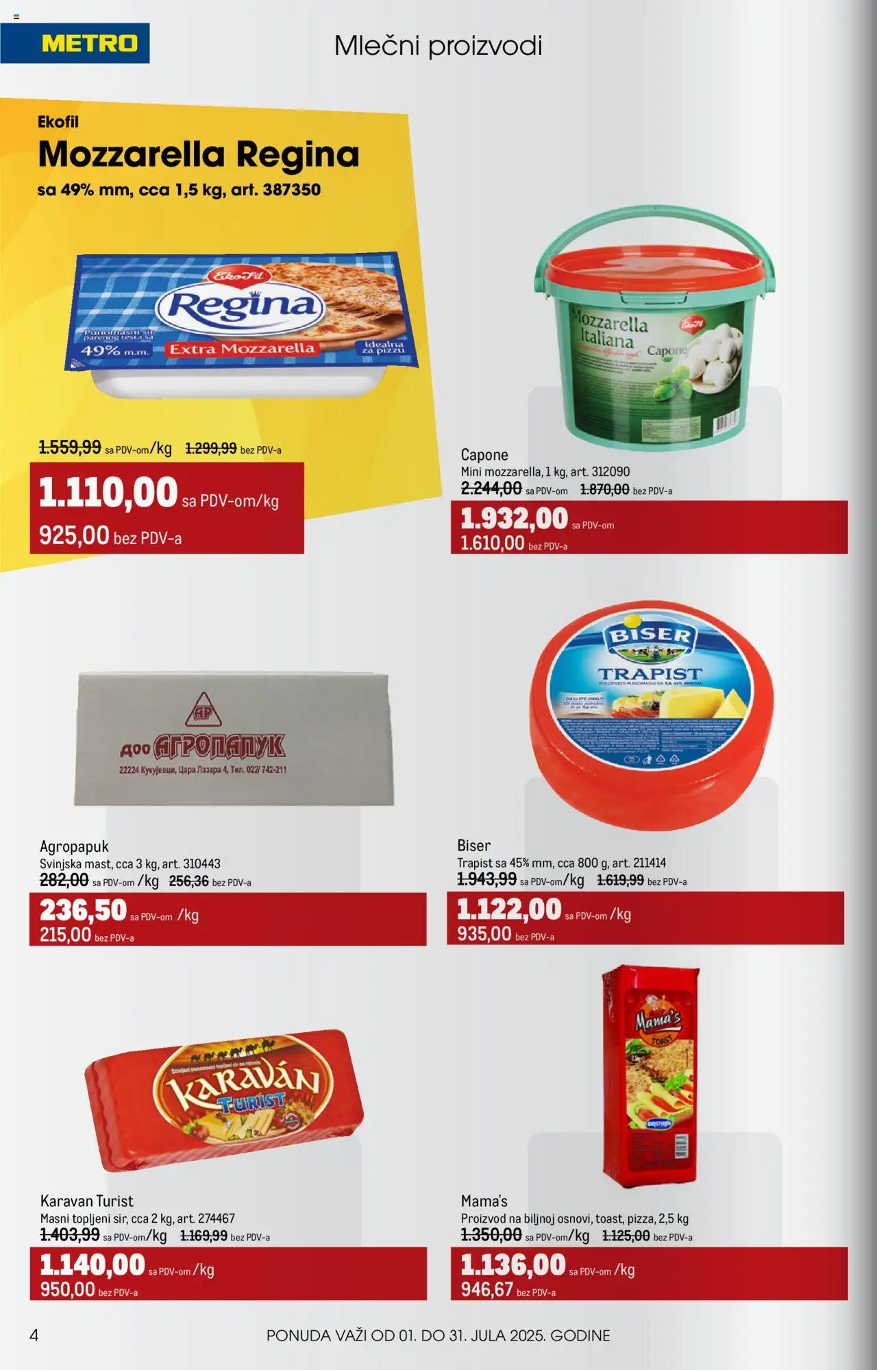 Metro katalog - važi od 01.07.2025 | Strana: 4 | Proizvode: Sir, Mozzarella
