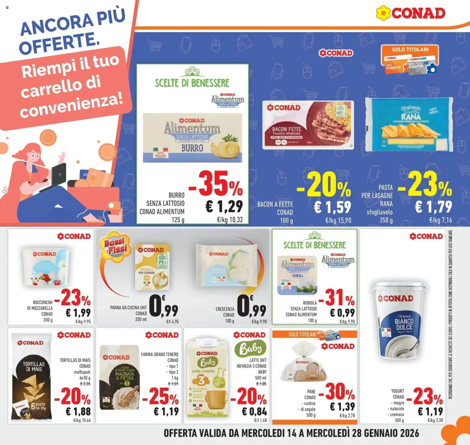 Volantino Conad del 14.01.2026 | Pagina: 11 | Prodotti: Burro, Farina, Carrello, Tortillas