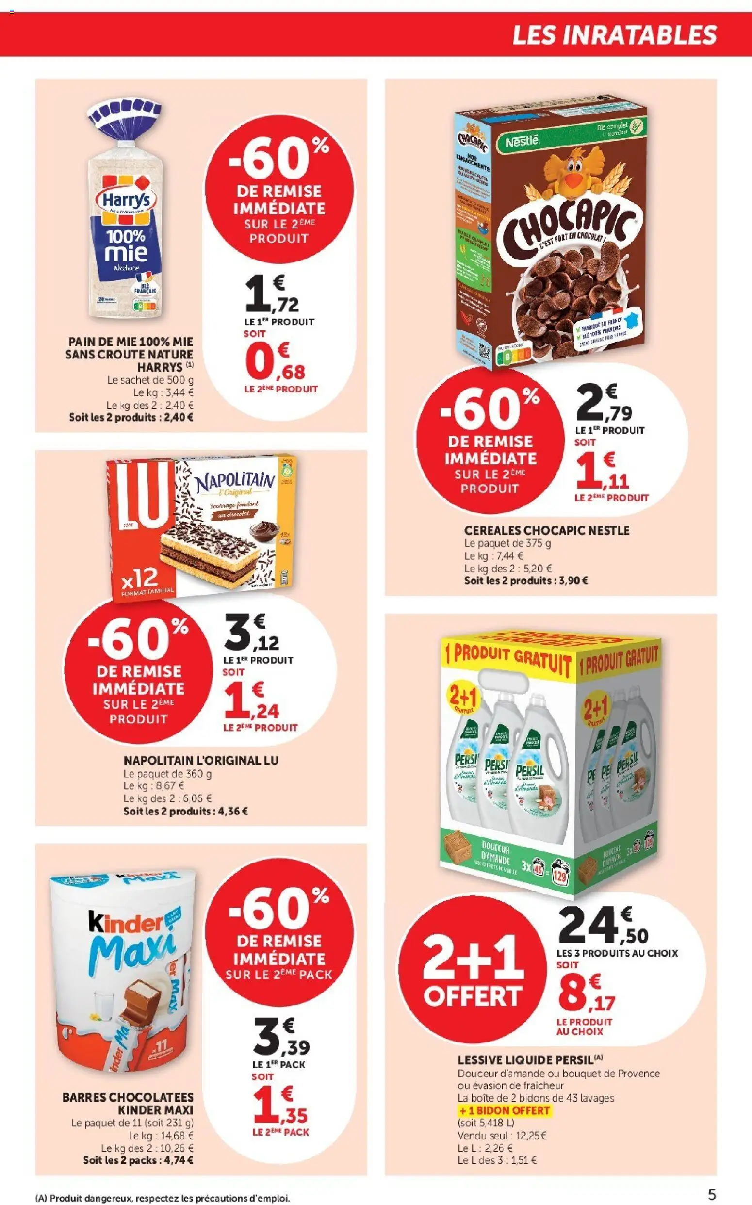 {H1} | Page: 5 | Produits: Chocapic, Kinder maxi, Lessive Liquide, Pain