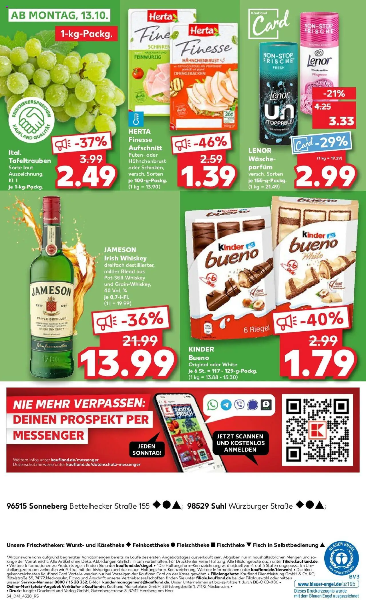 Kaufland prospekt Suhl	 – gültig ab 09.10.2025 | Seite: 54 | Produkte: Lenor, Kinder bueno, Herta finesse, Whiskey