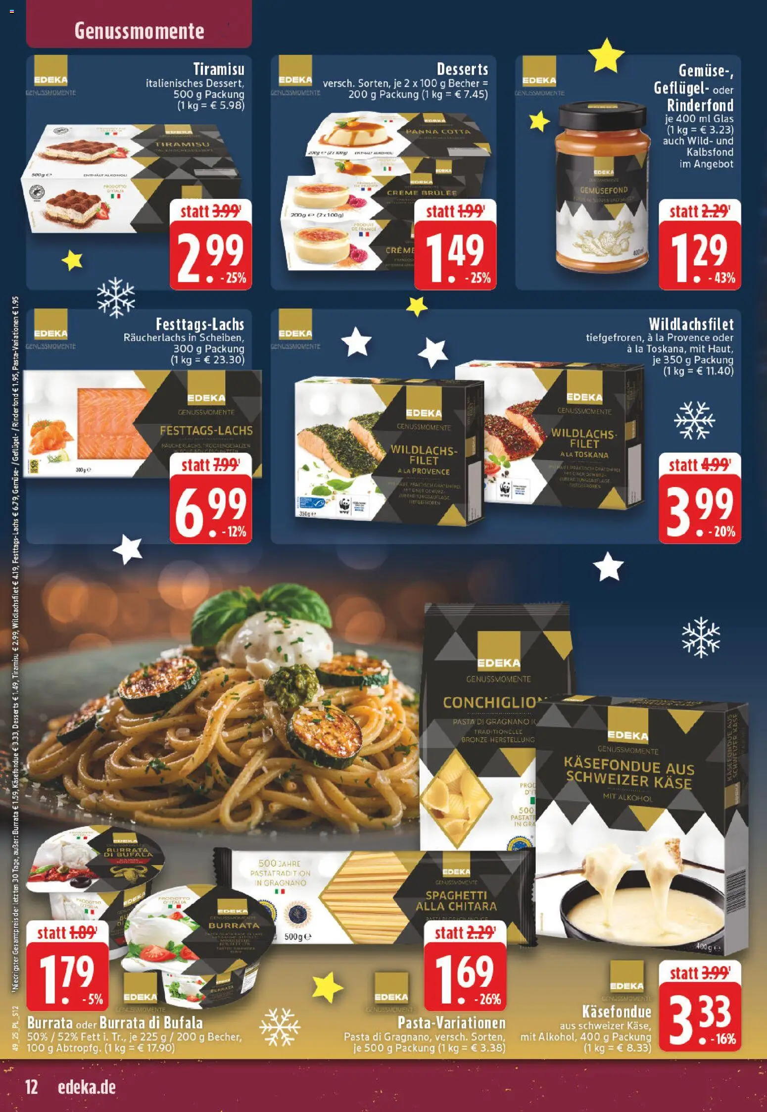 Edeka Prospekt 	 – gültig ab 01.12.2025 | Seite: 12 | Produkte: Käse, Räucherlachs, Pasta, Fondue
