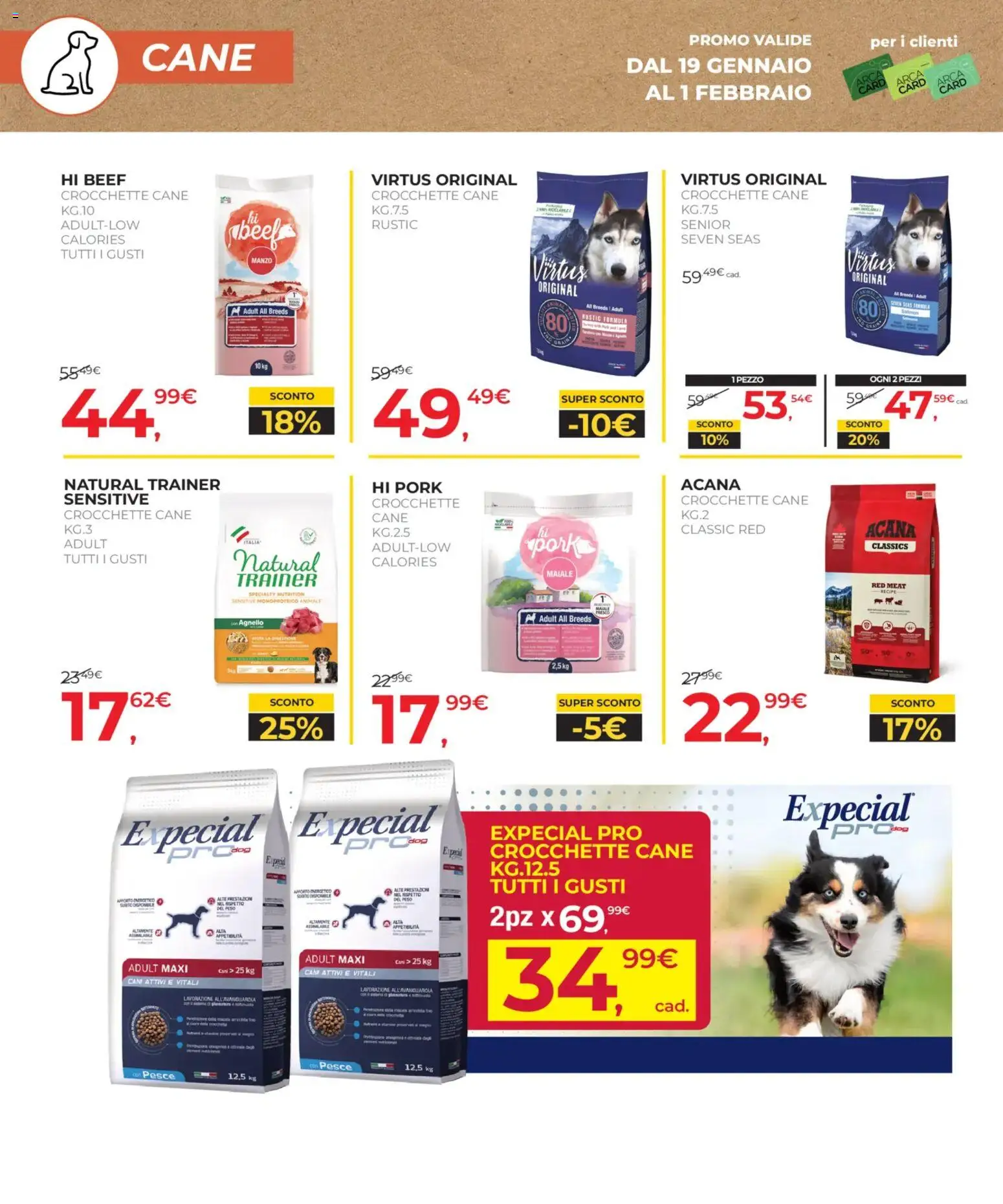 Volantino Arcaplanet del 19.01.2026 | Pagina: 12 | Prodotti: Maiale, Crocchette, Crocchette cane, Agnello