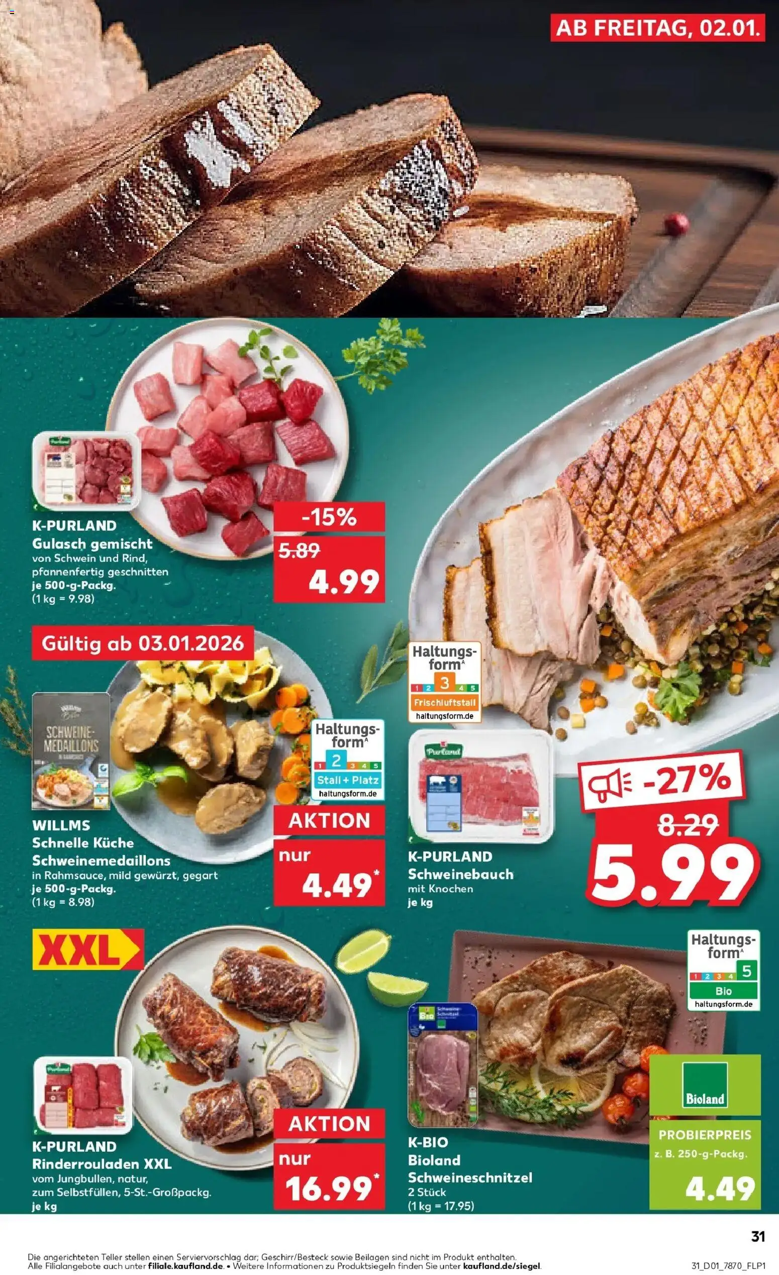 Kaufland prospekt Weingarten	 – gültig ab 05.01.2026 | Seite: 31 | Produkte: Rinderrouladen, Schweinebauch, Küche, Gulasch