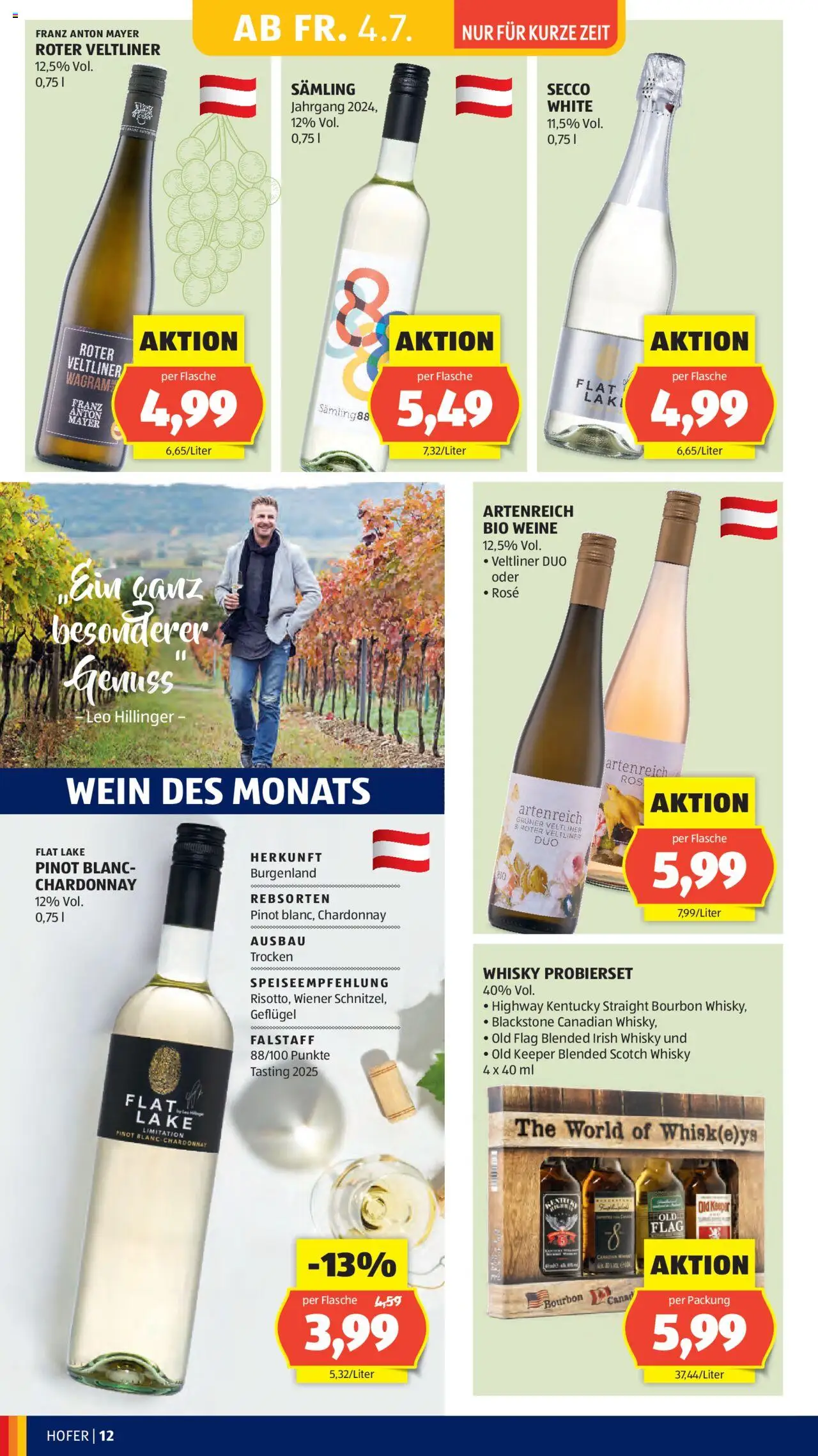 Hofer Flugblatt gültig ab 04.07.2025 | Seite: 14 | Produkte: Wein, Bourbon