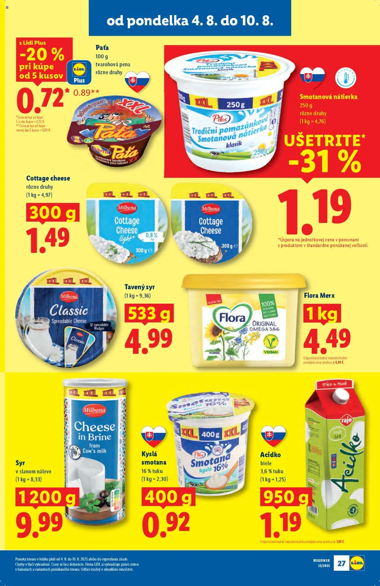 Lidl leták │ platný od 04.08.2025 | Strana: 33 | Produkty: Syr, Smotana, Acidko, Flora