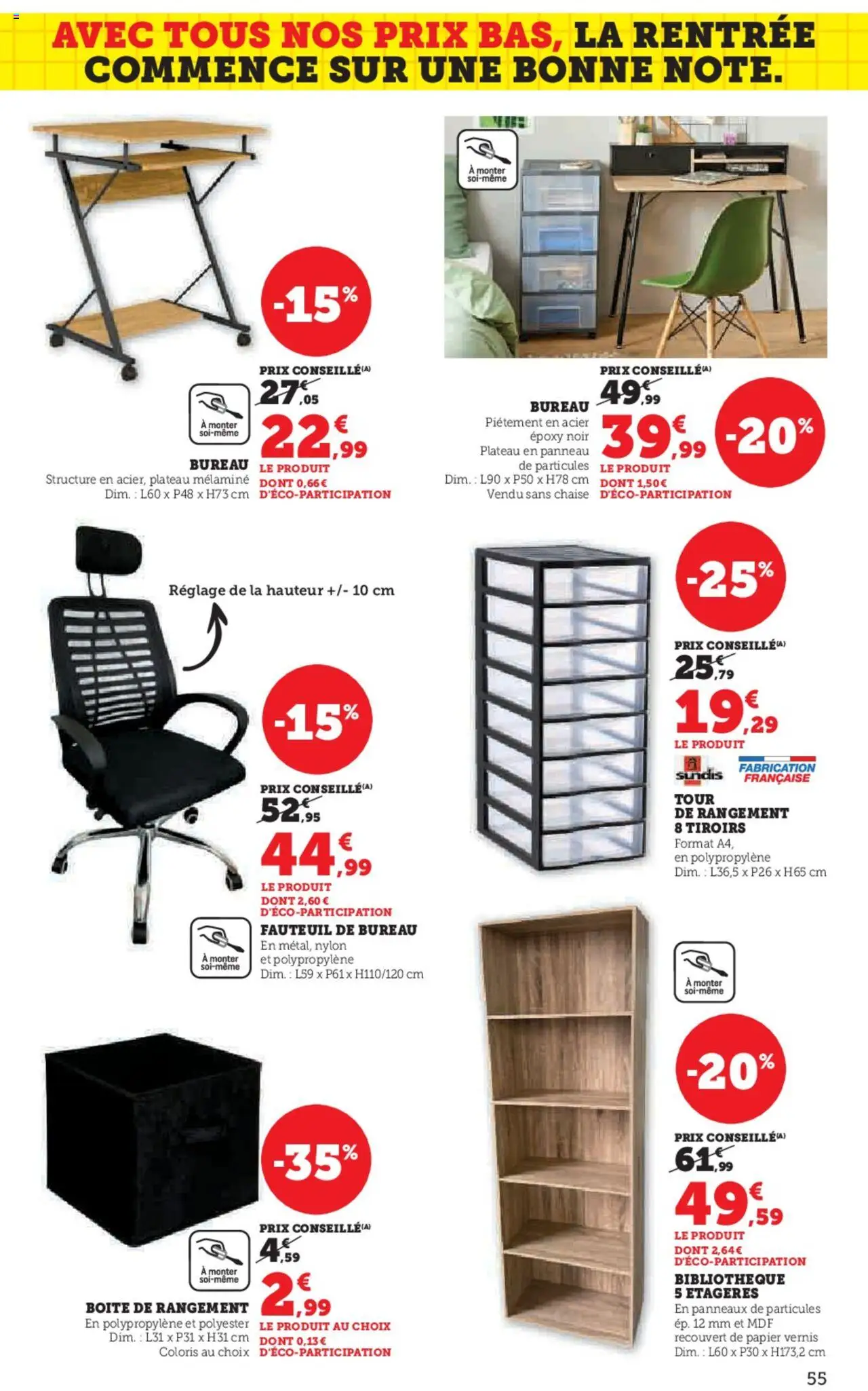  | Page: 55 | Produits: Plateau, Fauteuil, Tiroirs, Boîte de rangement