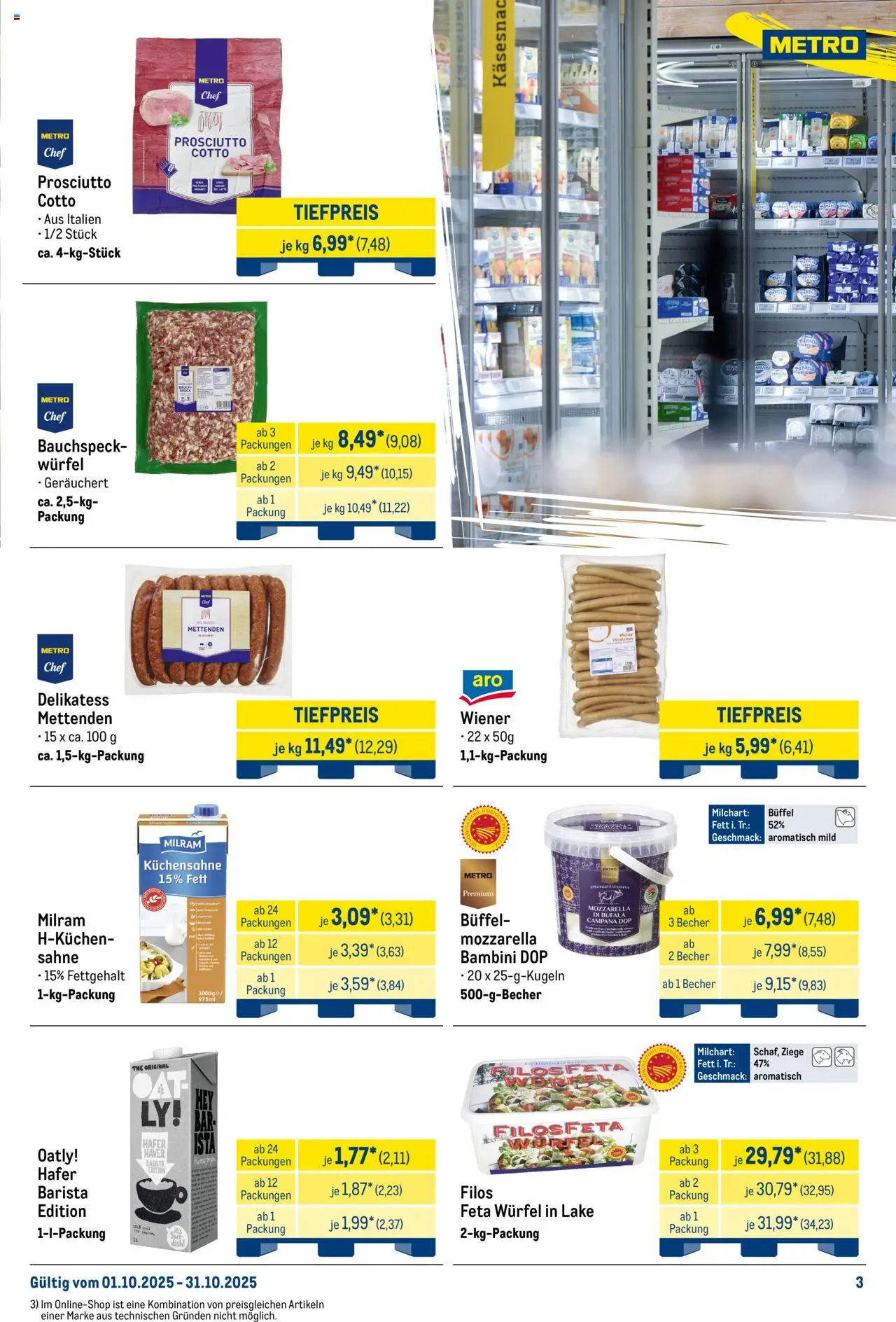 Metro Monats-Menü – gültig ab 01.10.2025 | Seite: 3 | Produkte: Mozzarella, Milram, Oatly, Sahne