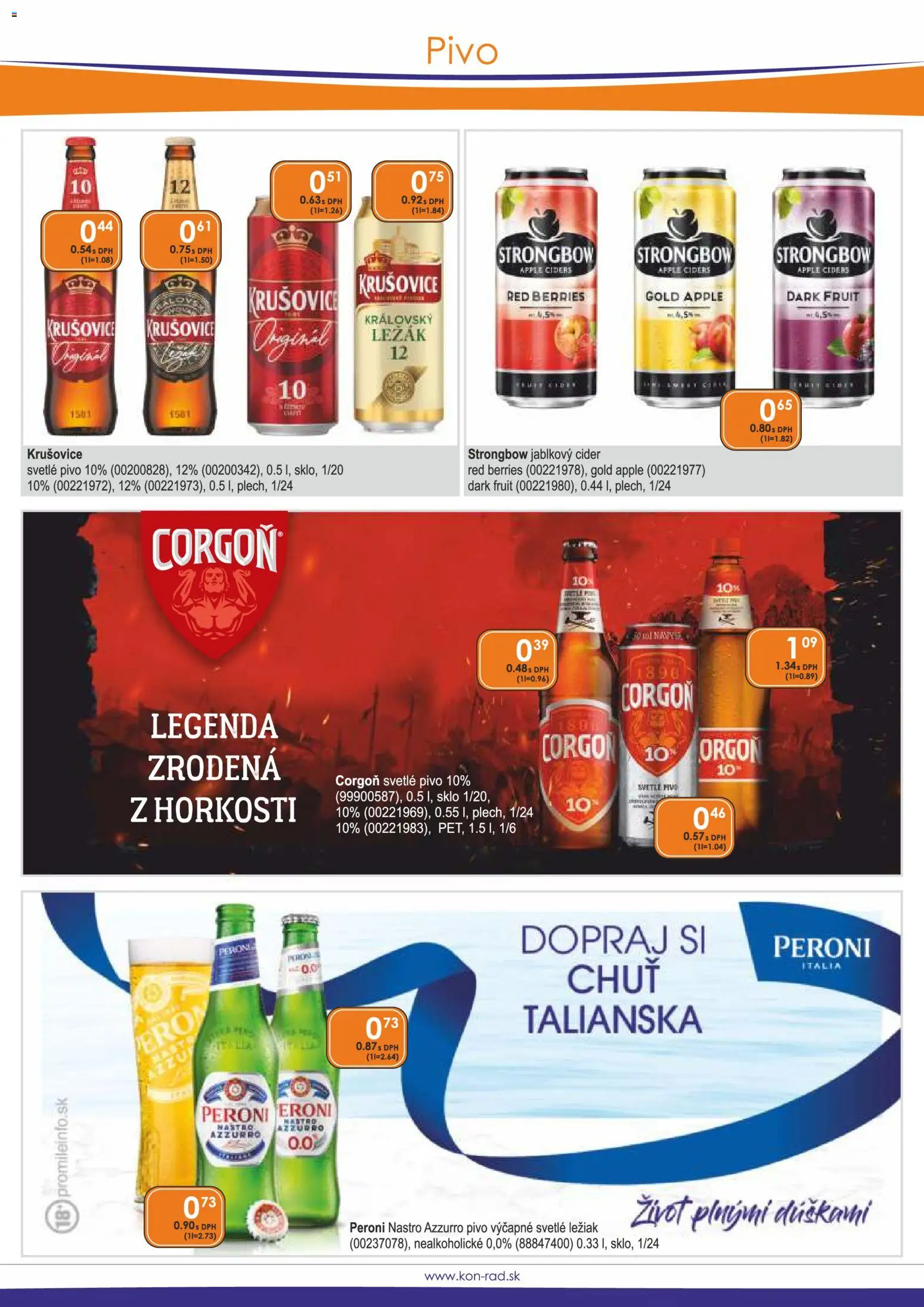 Nové KON - RAD akcie – leták je platný od 01.05.2026 | Strana: 23 | Produkty: Apple, Krušovice, Corgoň, Strongbow