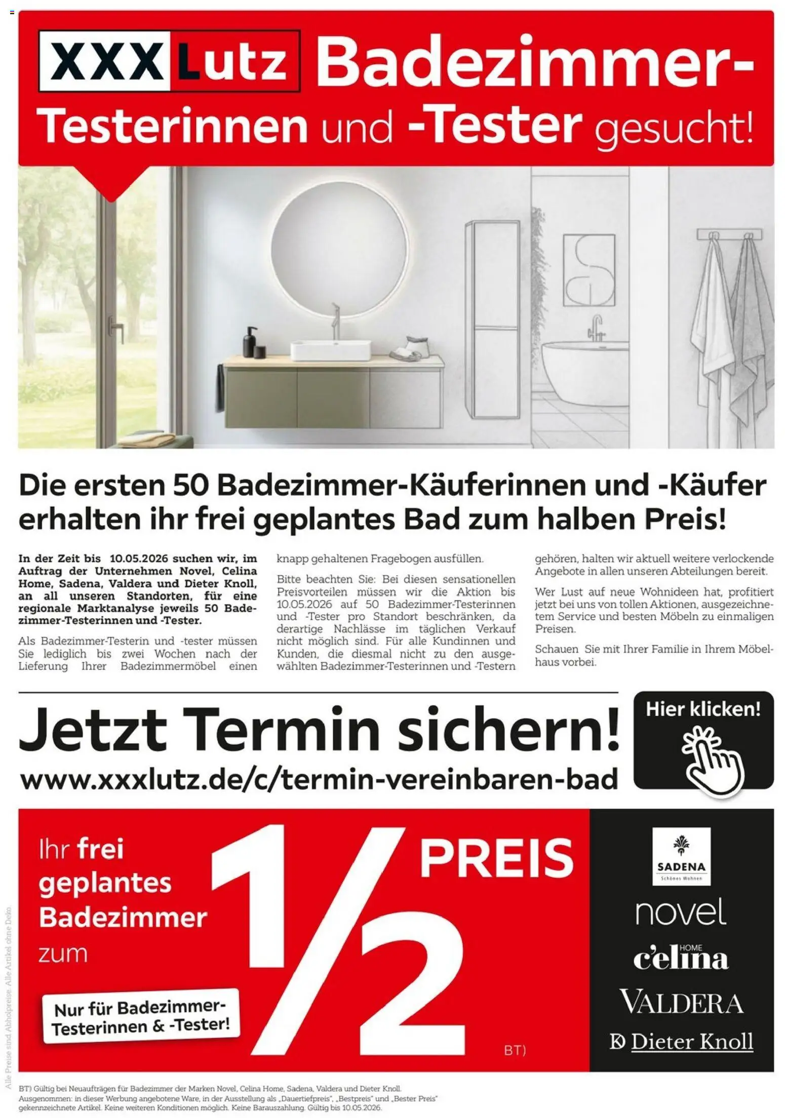 XXXLutz Badzimmertesterinnen und -tester gesucht – gültig ab 25.04.2026 | Seite: 1 | Produkte: Bad