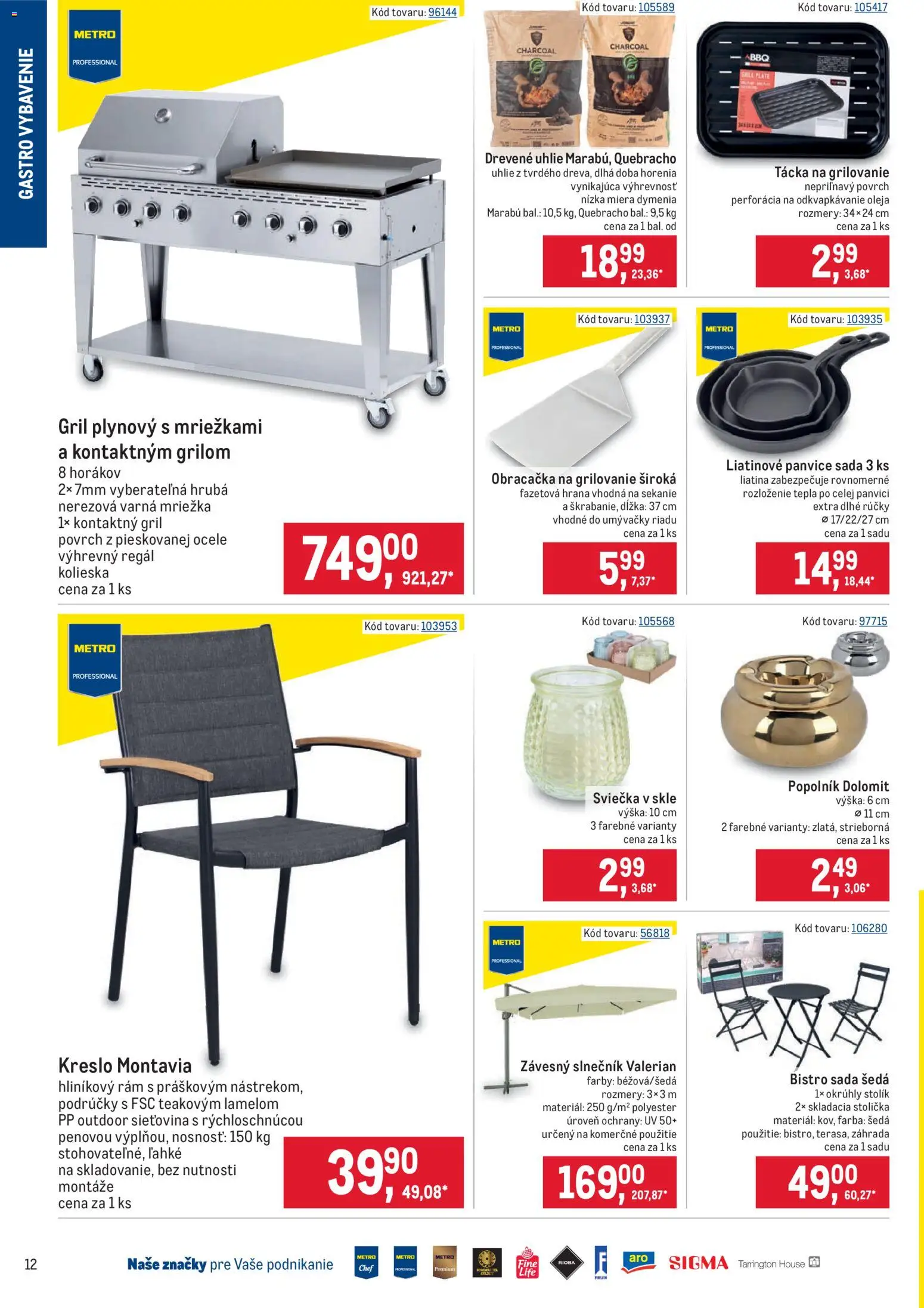 Nové Metro akcie – leták je platný od 22.04.2026 | Strana: 12 | Produkty: Gril, Regál, Okrúhly stolík, Skladacia stolička