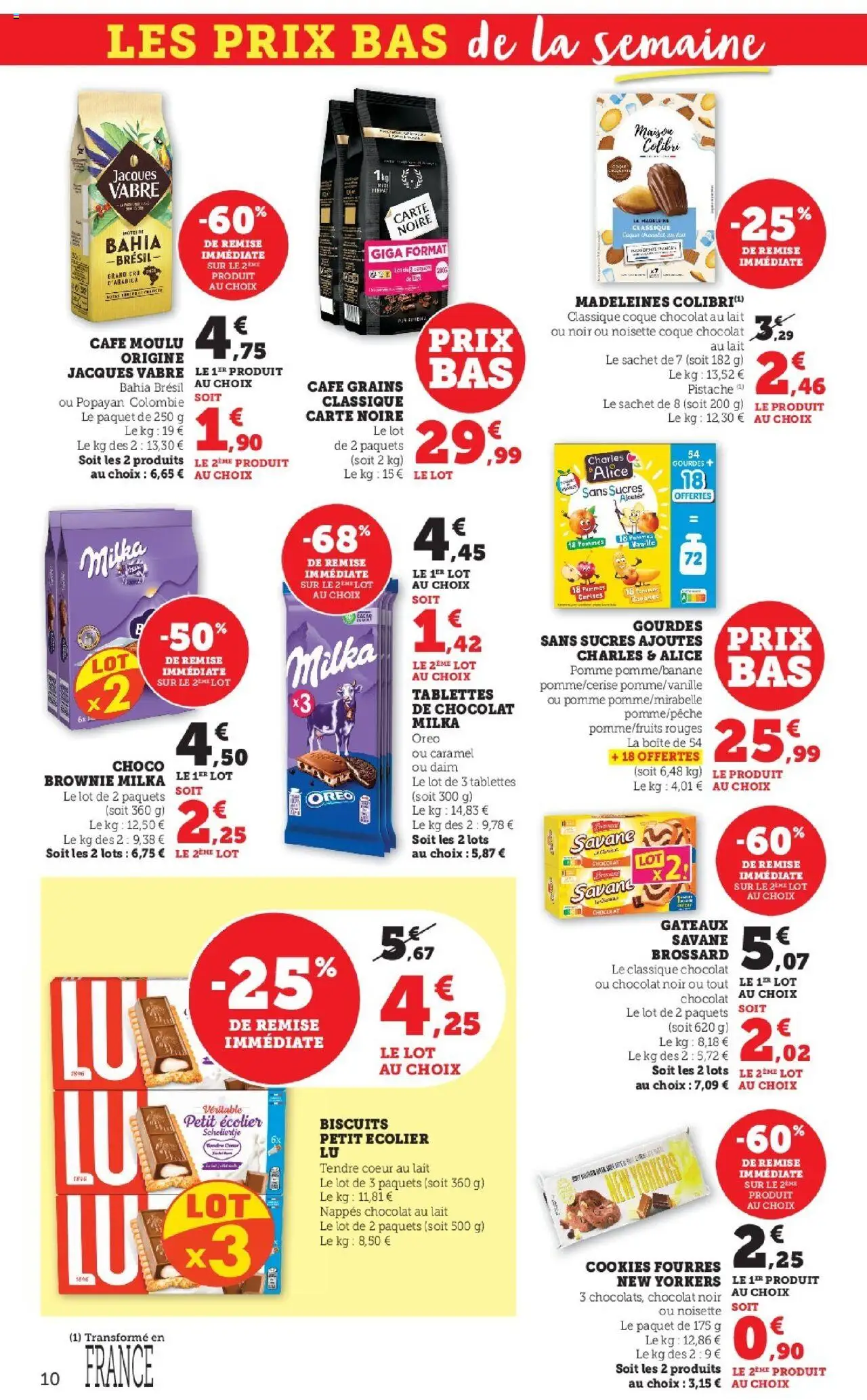 {H1} | Page: 10 | Produits: Café moulu, Lait, Chocolat, Biscuits
