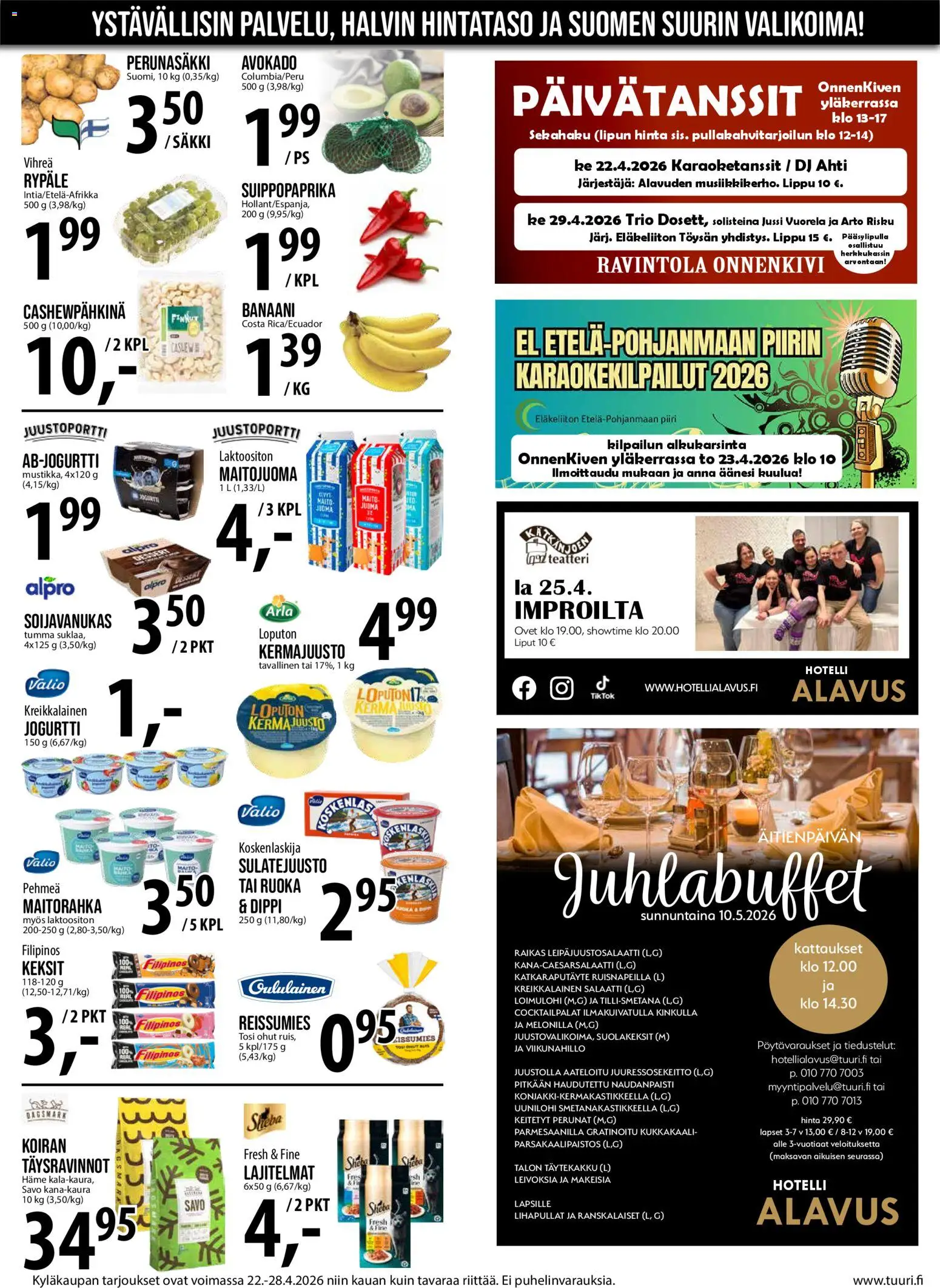 Tuuri tarjoukset – voimassa 22.04.2026 alkaen | Sivu: 9 | Tuotteet: Hame, Juusto, Keksit, Salaatti