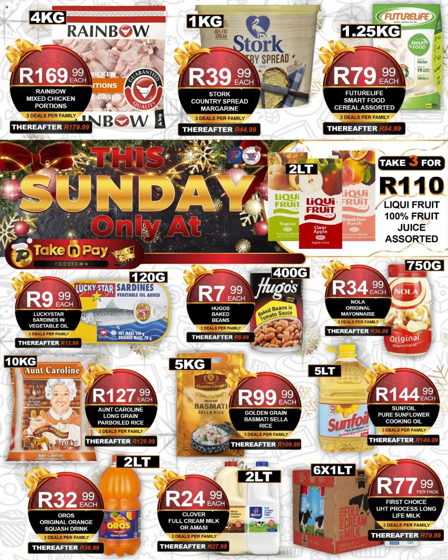 New Take n Pay catalogue – valid from 13.12.2025 | Page: 2 | Products: Beans, Milk, Tomato sauce, Peach
