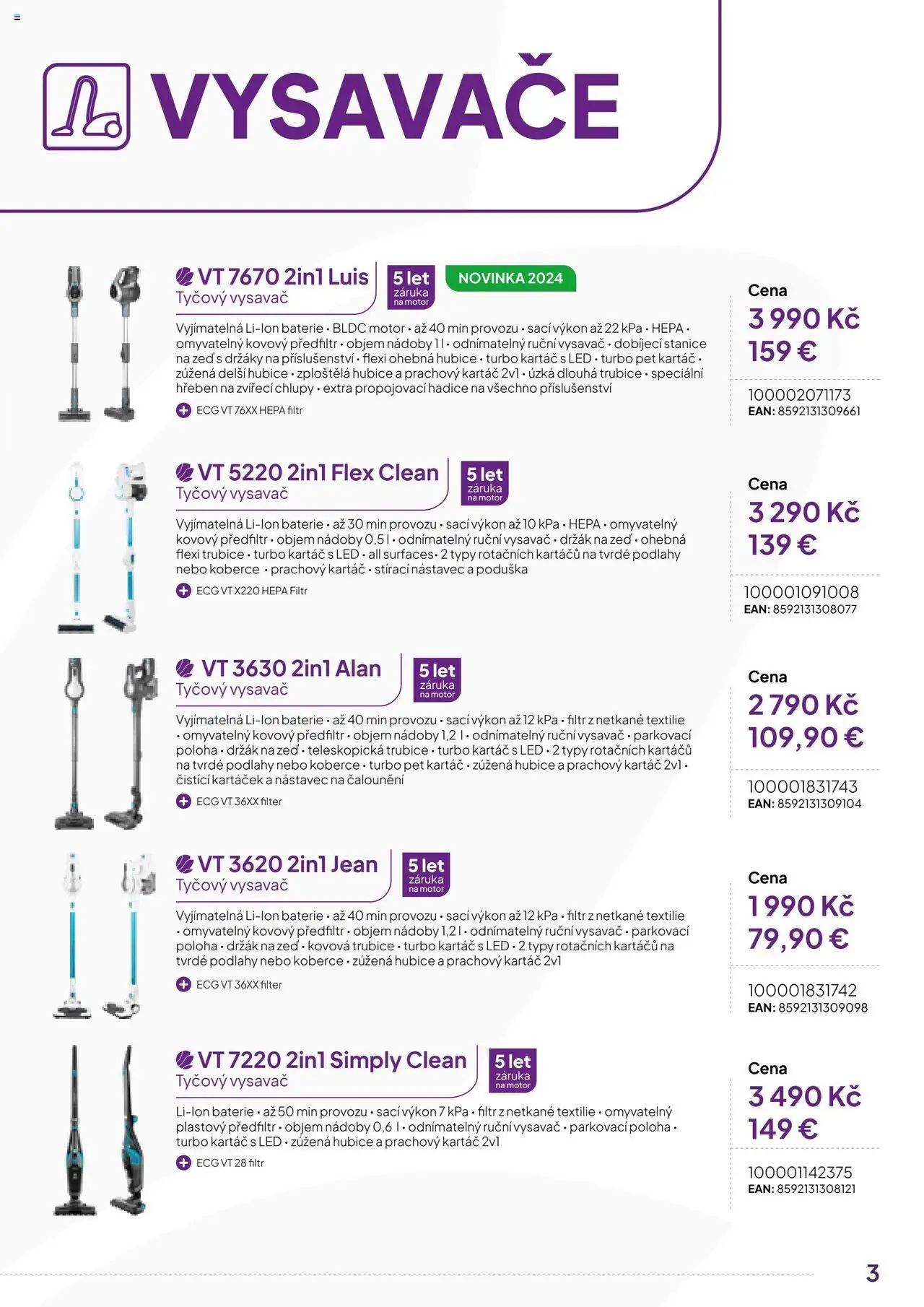 Expert elektro katalog - ECG - Malé domácí spotřebiče od 01.10.2024 | Strana: 3 | Produkty: Hadice, LED, Hřeben, Kartáč