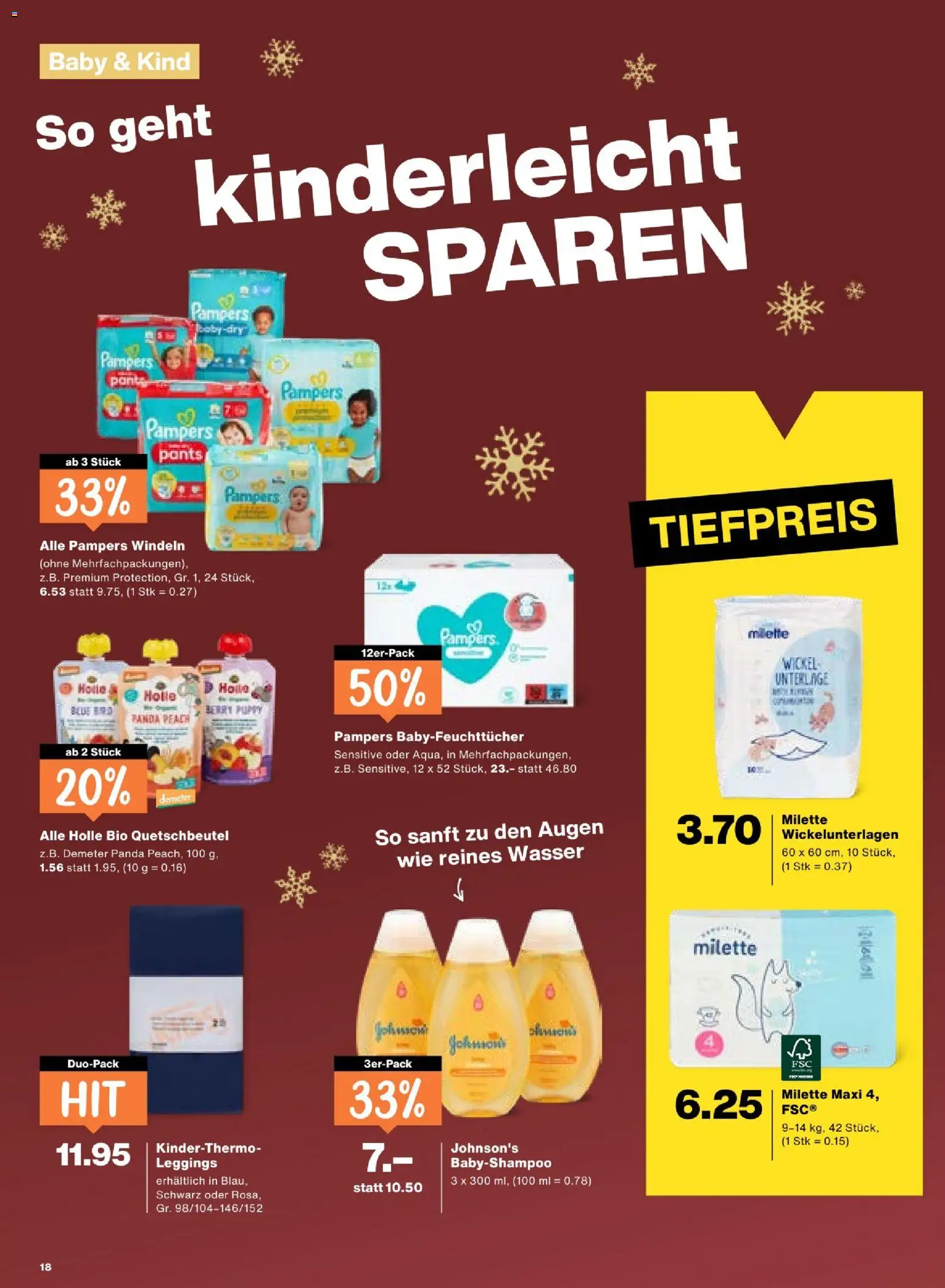 Migros Aktionen – gültig ab 02.12.2025 | Seite: 18 | Produkte: Leggings, Shampoo, Wasser, Pampers