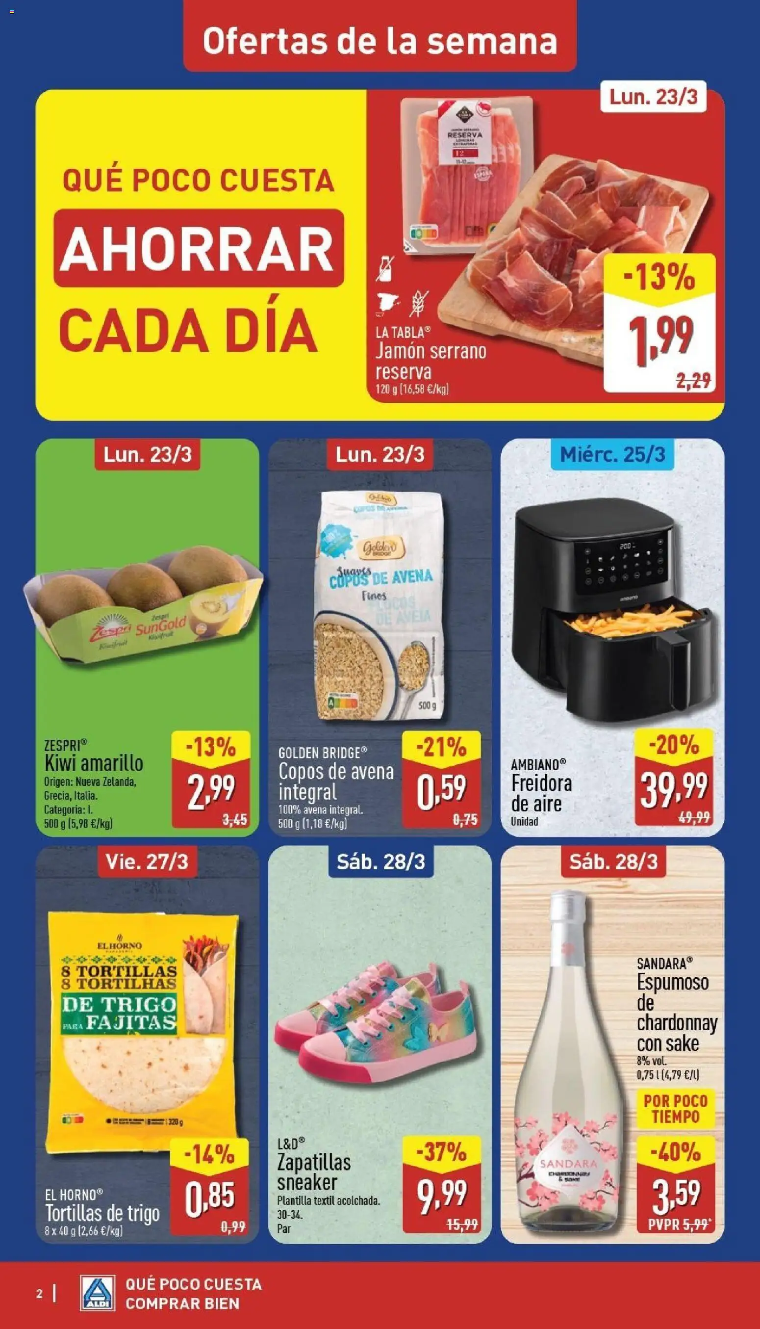 Aldi folleto Canarias │ válido desde el 23.03.2026 | Página: 2 | Productos: El horno, Jamón, Copos, Freidora