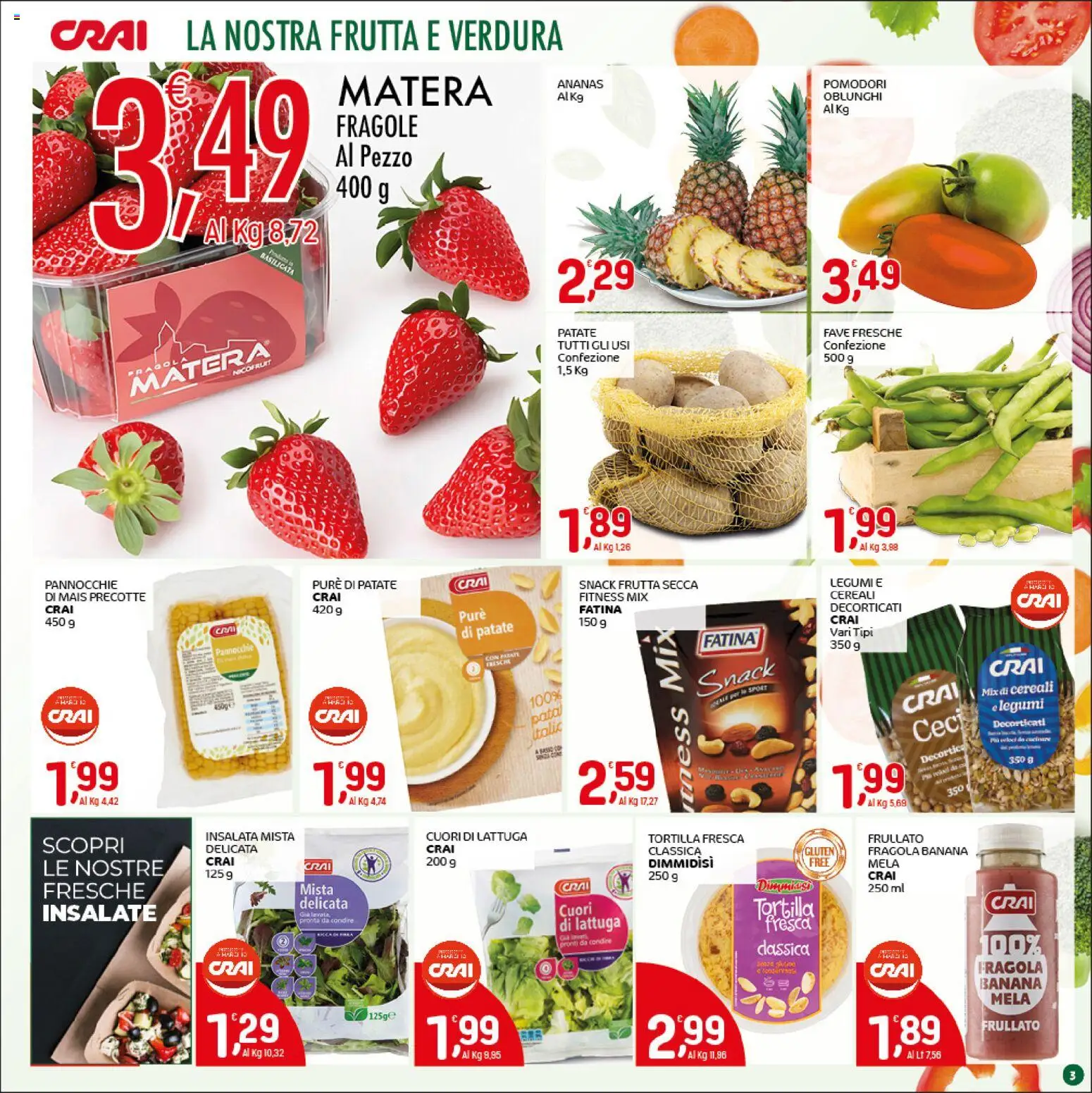 Volantino CRAI del 16.04.2026 | Pagina: 3 | Prodotti: Fragole, Cereali, Insalata, Patate