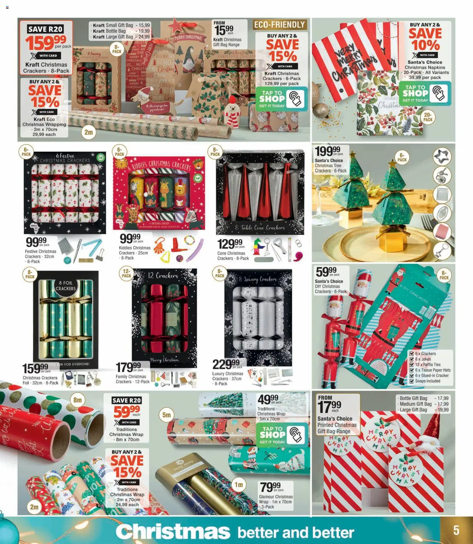 New Checkers catalogue – valid from 01.12.2025 | Page: 5 | Products: Gift bag, Ties, Tap, Paper