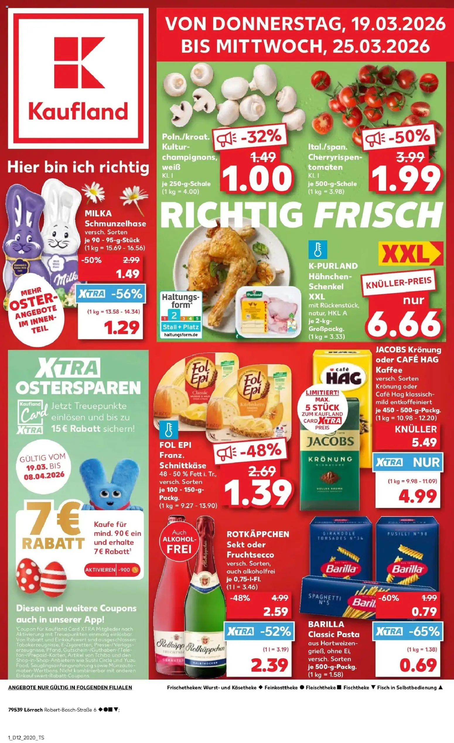 Kaufland Prospekt Lörrach	 – gültig ab 19.03.2026 | Seite: 1 | Produkte: Barilla, Kaffee, Sekt, Fisch