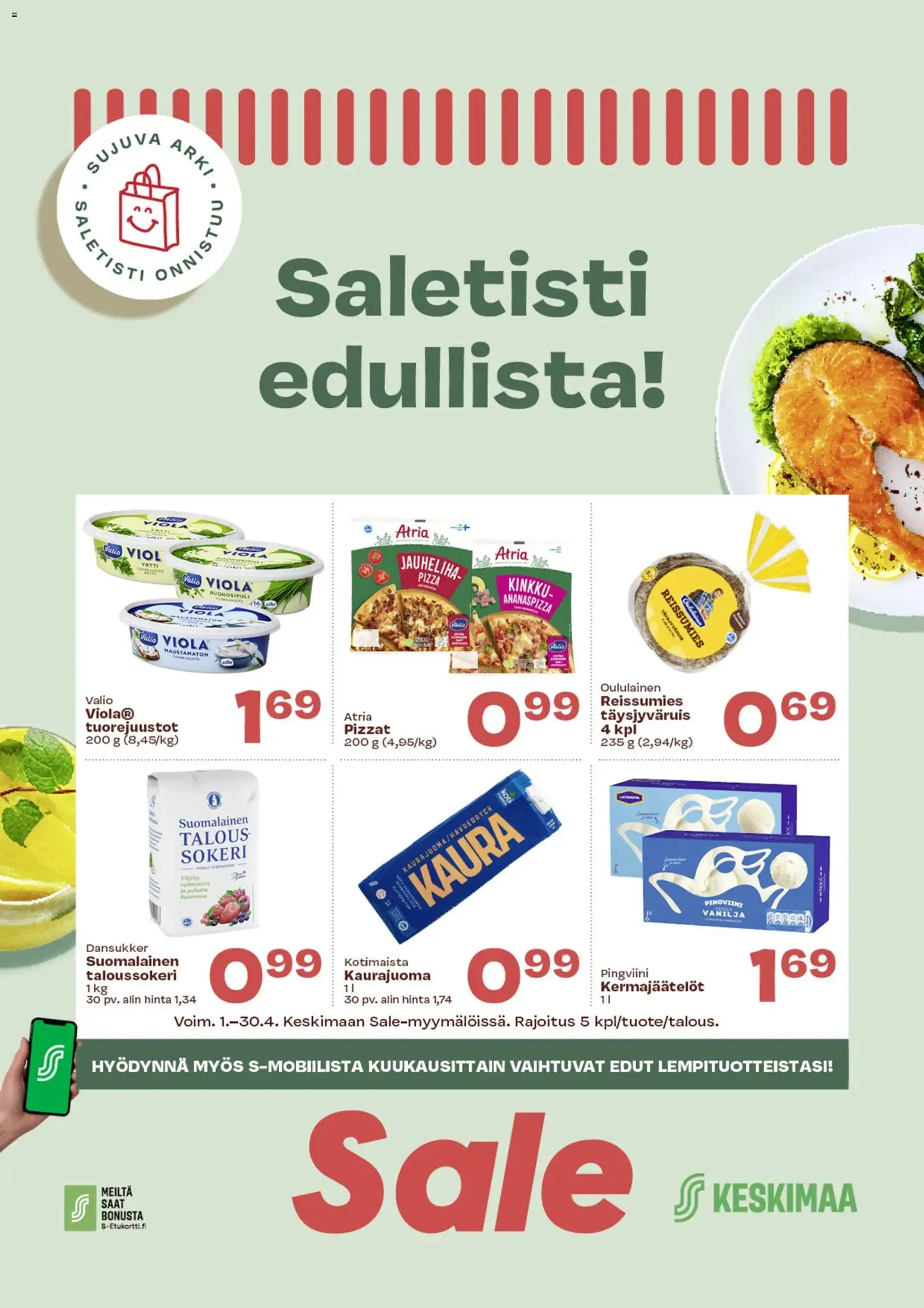 Sale tarjoukset – voimassa 01.04.2026 alkaen | Sivu: 1 | Tuotteet: Jauheliha, Kaura, Kaurajuoma, Taloussokeri