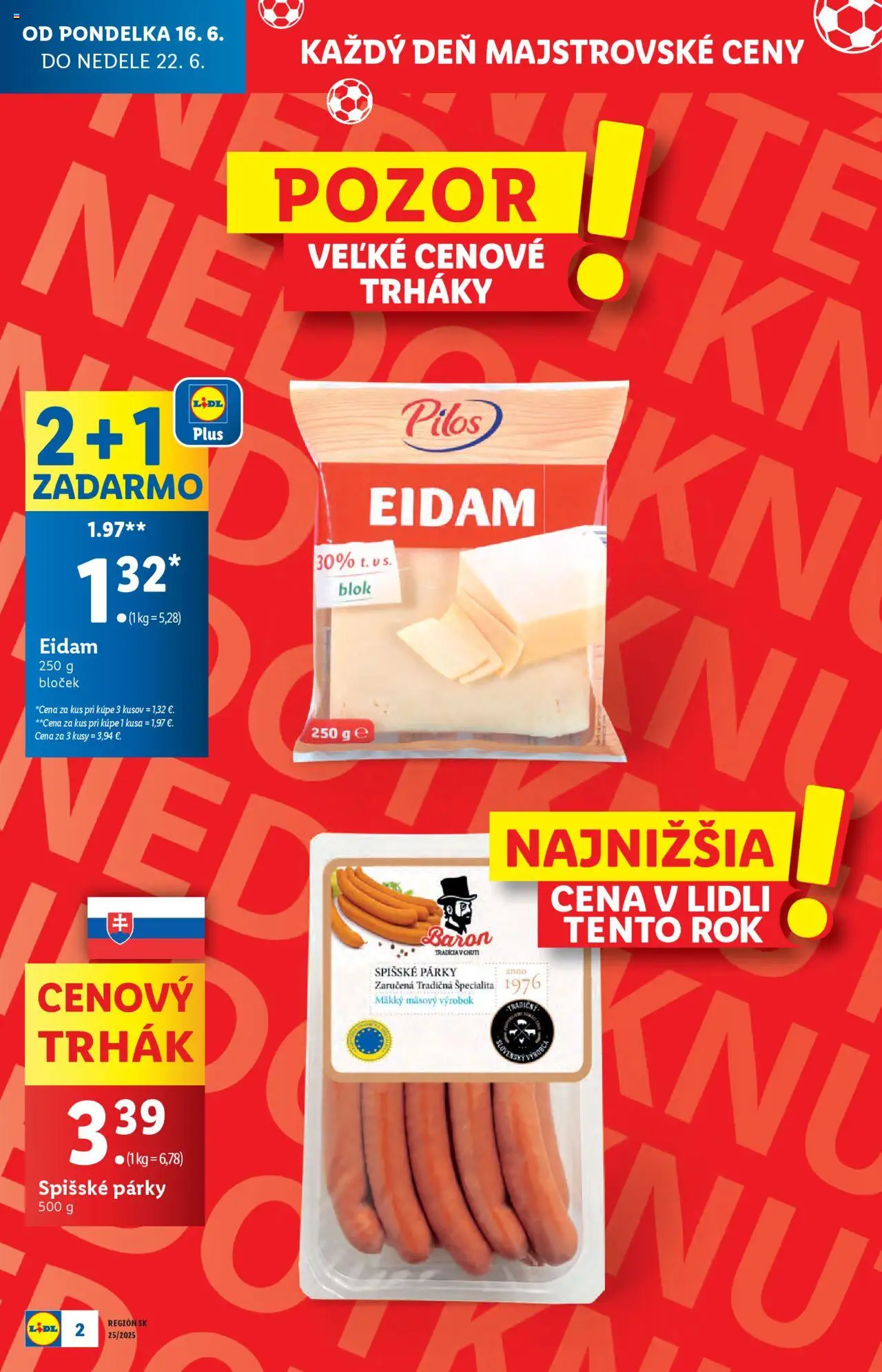 Lidl leták │ platný od 16.06.2025 | Strana: 2 | Produkty: Eidam, Párky