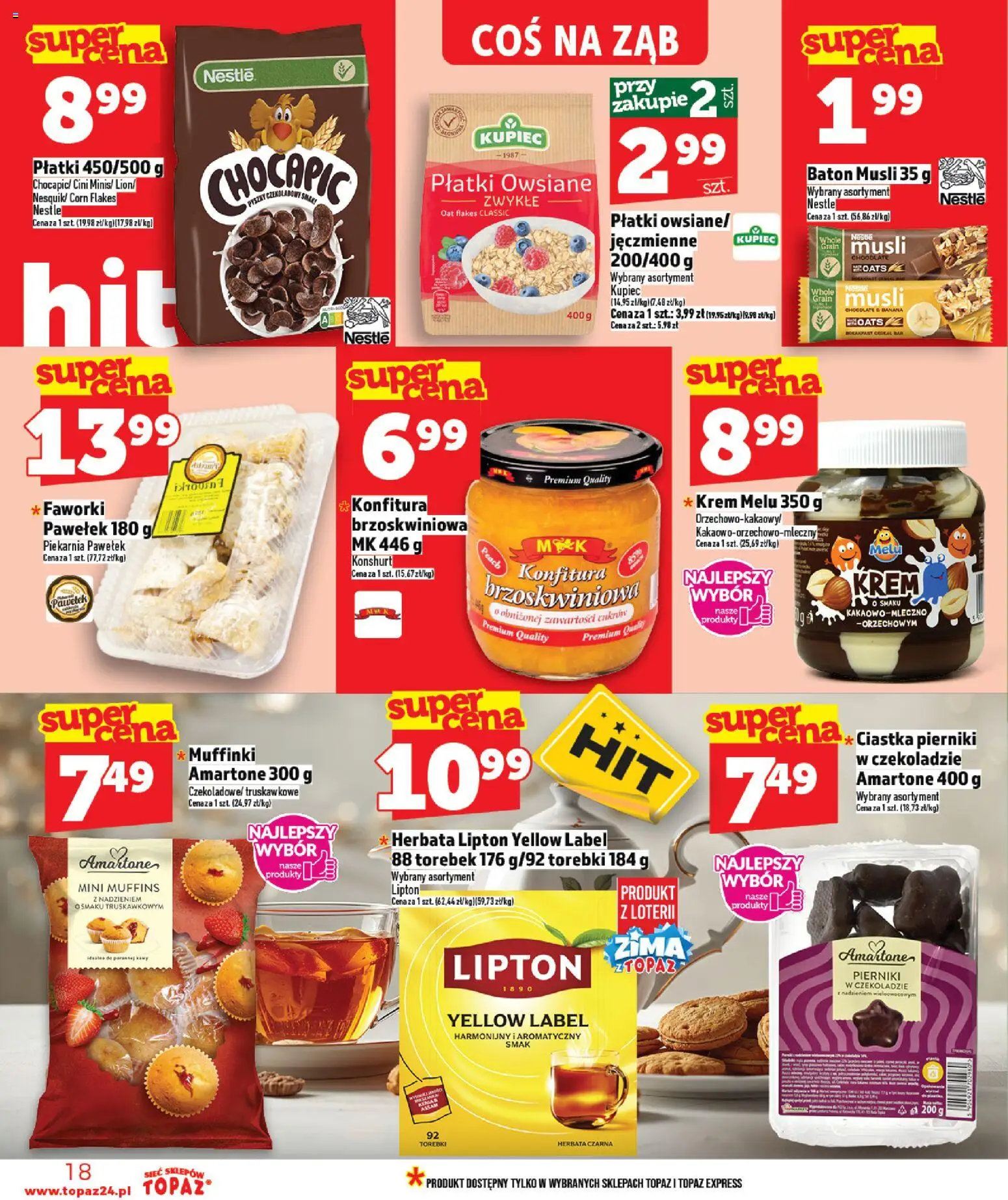 Topaz Gazetka MAZ od 15.01.2026 | Strona: 18 | Produkty: Piekarnia, Baton, Musli, Płatki