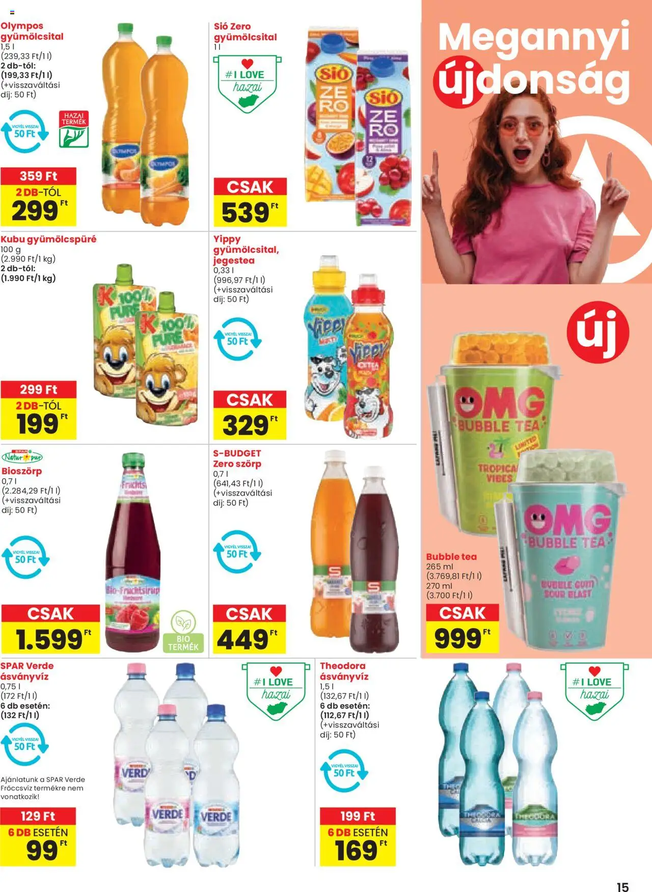 Spar akciós ujság - amely érvényes a következő dátumtól: 21.08.2025 | Oldal: 15 | Termékek: Szörp, Gyümölcsital, Ásványvíz, Tea