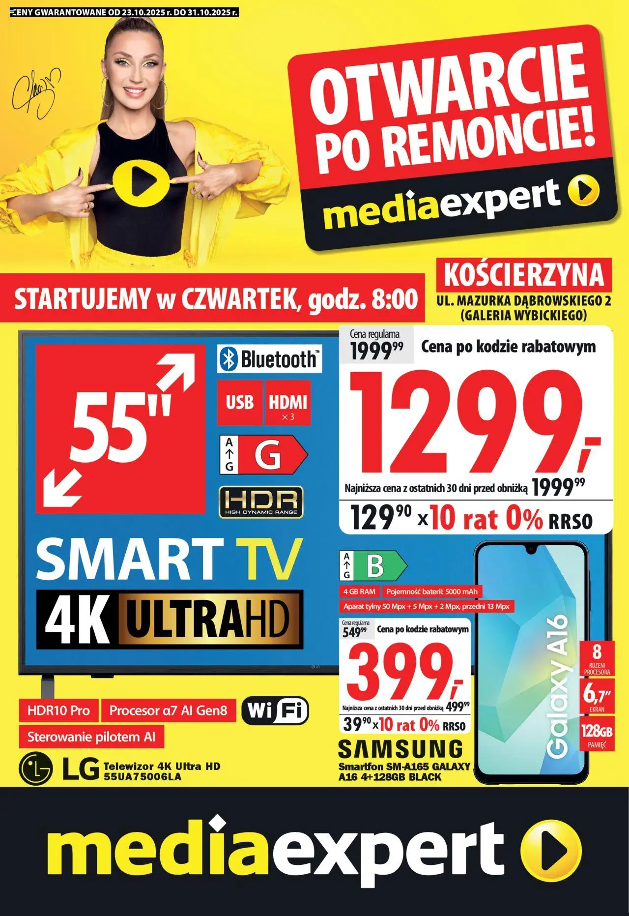 Mediaexpert Gazetka - Otwarcie po remoncie Kościerzyna od 23.10.2025 | Strona: 1 | Produkty: Smartfon, Telewizor