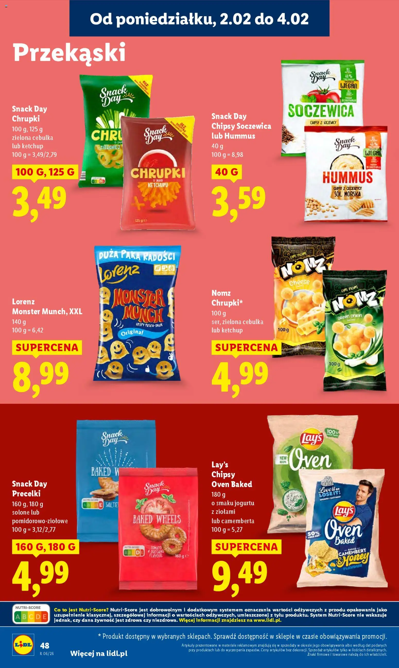 Lidl Gazetka od 02.02.2026 | Strona: 48 | Produkty: Chipsy, Chrupki, Camembert, Hummus