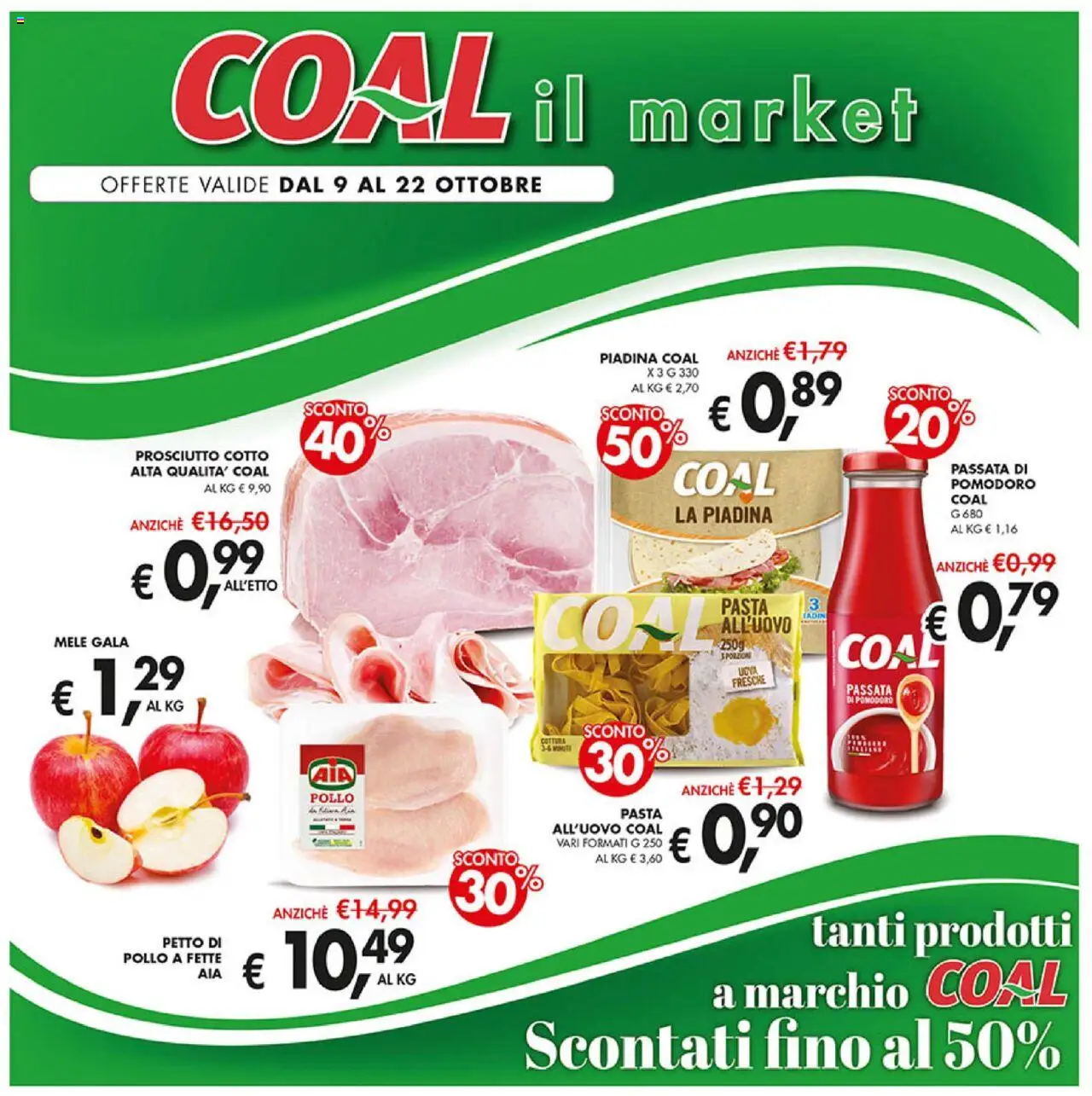 Volantino Coal del 09.10.2025 | Pagina: 1 | Prodotti: Prosciutto Cotto, Pomodoro, Pasta, Passata di pomodoro