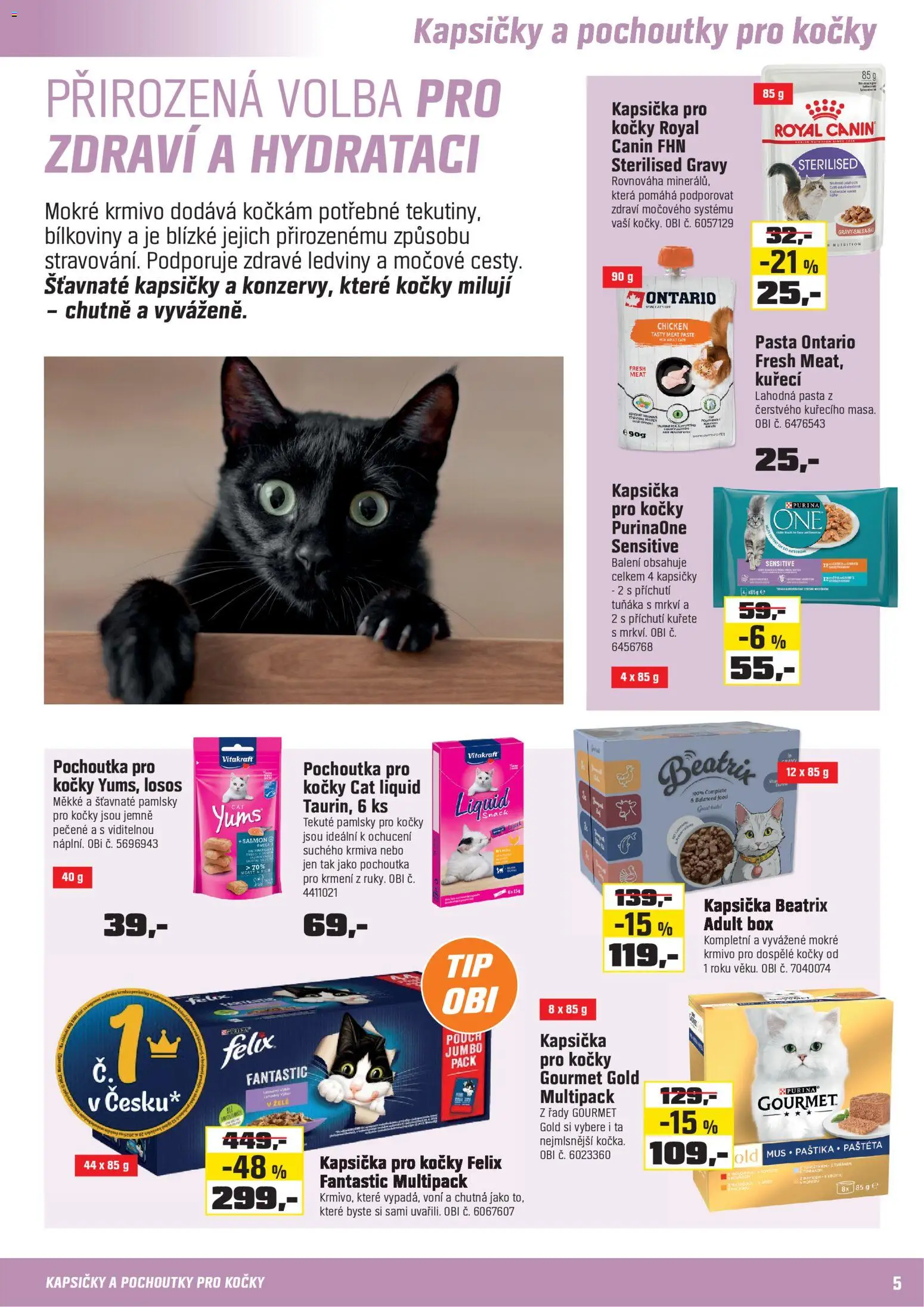 OBI leták - Chovatelská potřeby od 15.02.2026 | Strana: 5 | Produkty: Felix, Gourmet, Purina, Losos