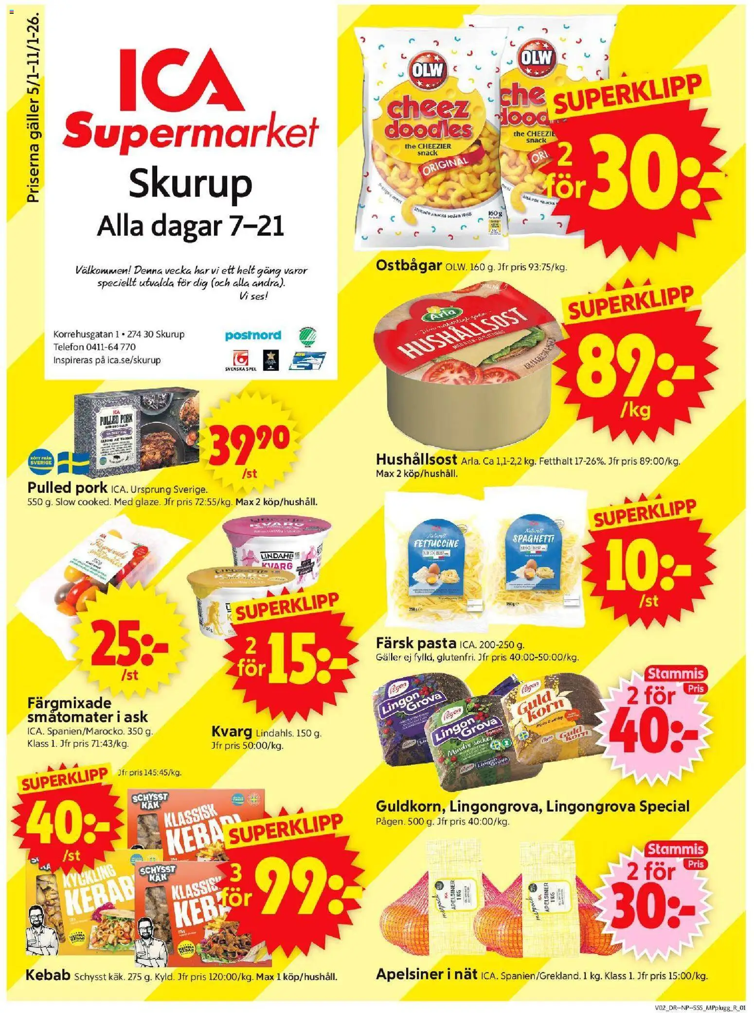 ICA Supermarket reklamblad aktuell från 05.01.2026 | Sida: 1 | Produkter: Galler, Telefon, Spel, Kvarg