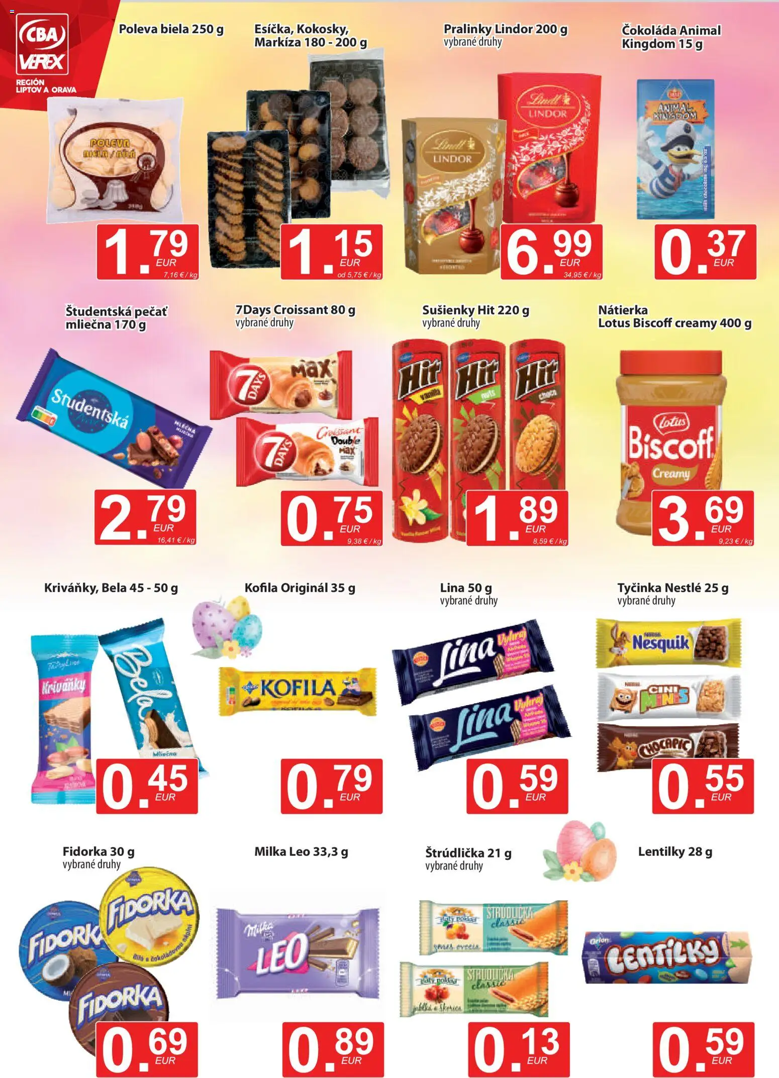 Nové CBA Verex akcie – leták je platný od 19.03.2026 | Strana: 8 | Produkty: Lindor, Čokoláda, Študentská pečať, Milka