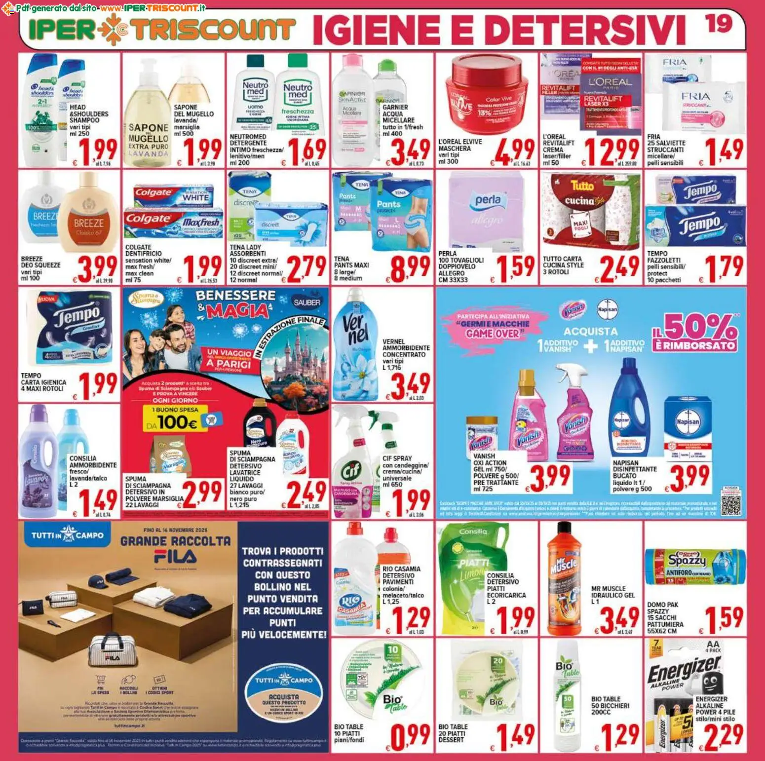 Volantino Ipertriscount del 29.10.2025 | Pagina: 19 | Prodotti: Crema, Carta igienica, Sapone, Detergente