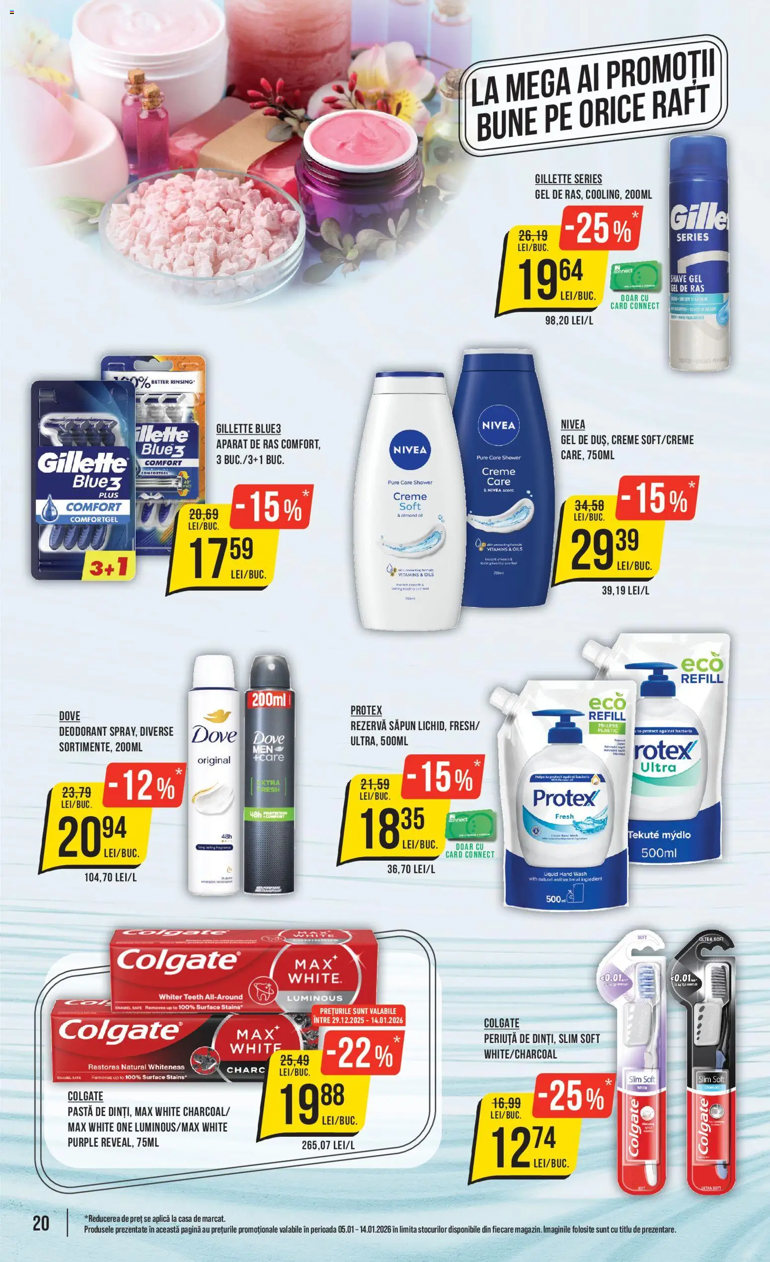 Noul catalog Mega Image – valabil de la 05.01.2026 | Pagină: 20 | Produse: Gel de ras, Raft, Deodorant, Rezervă săpun