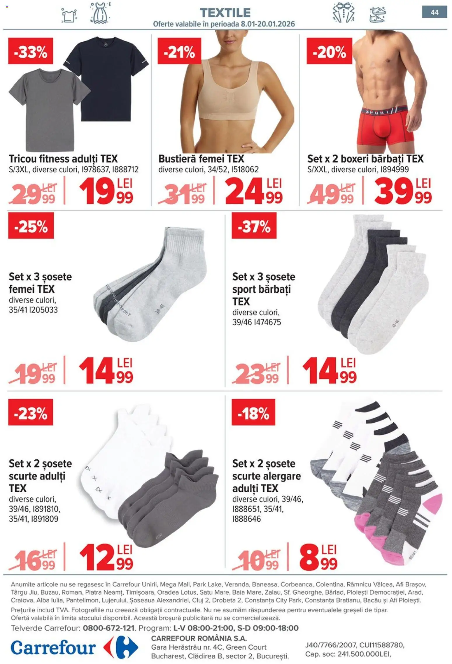Noul catalog Carrefour – valabil de la 14.01.2026 | Pagină: 46 | Produse: Bustieră, Tricou, Șosete, Boxeri