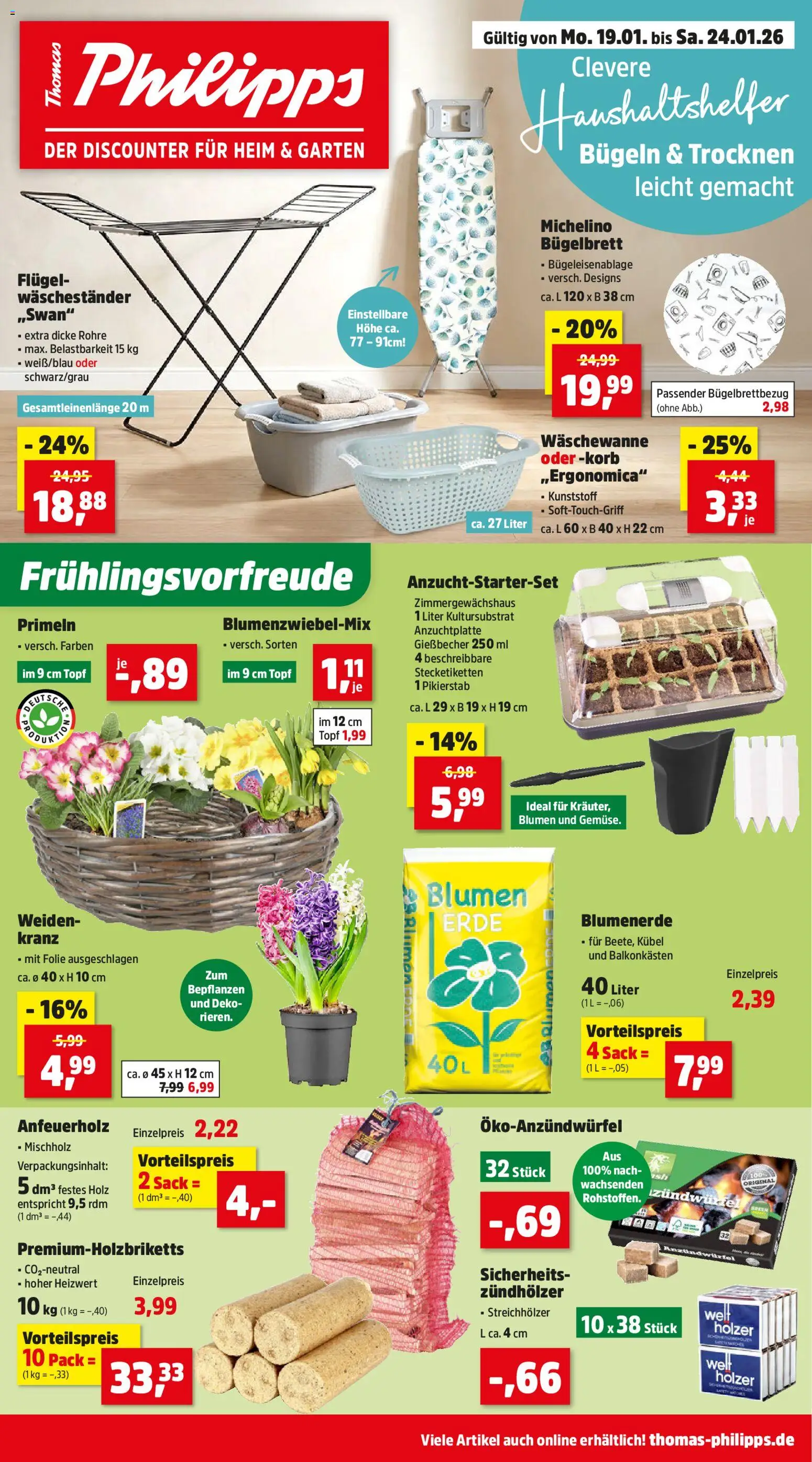 Thomas Philipps Prospekt – gültig ab 19.01.2026 | Seite: 1 | Produkte: Korb, Blumen, Blumenerde, Waschestander