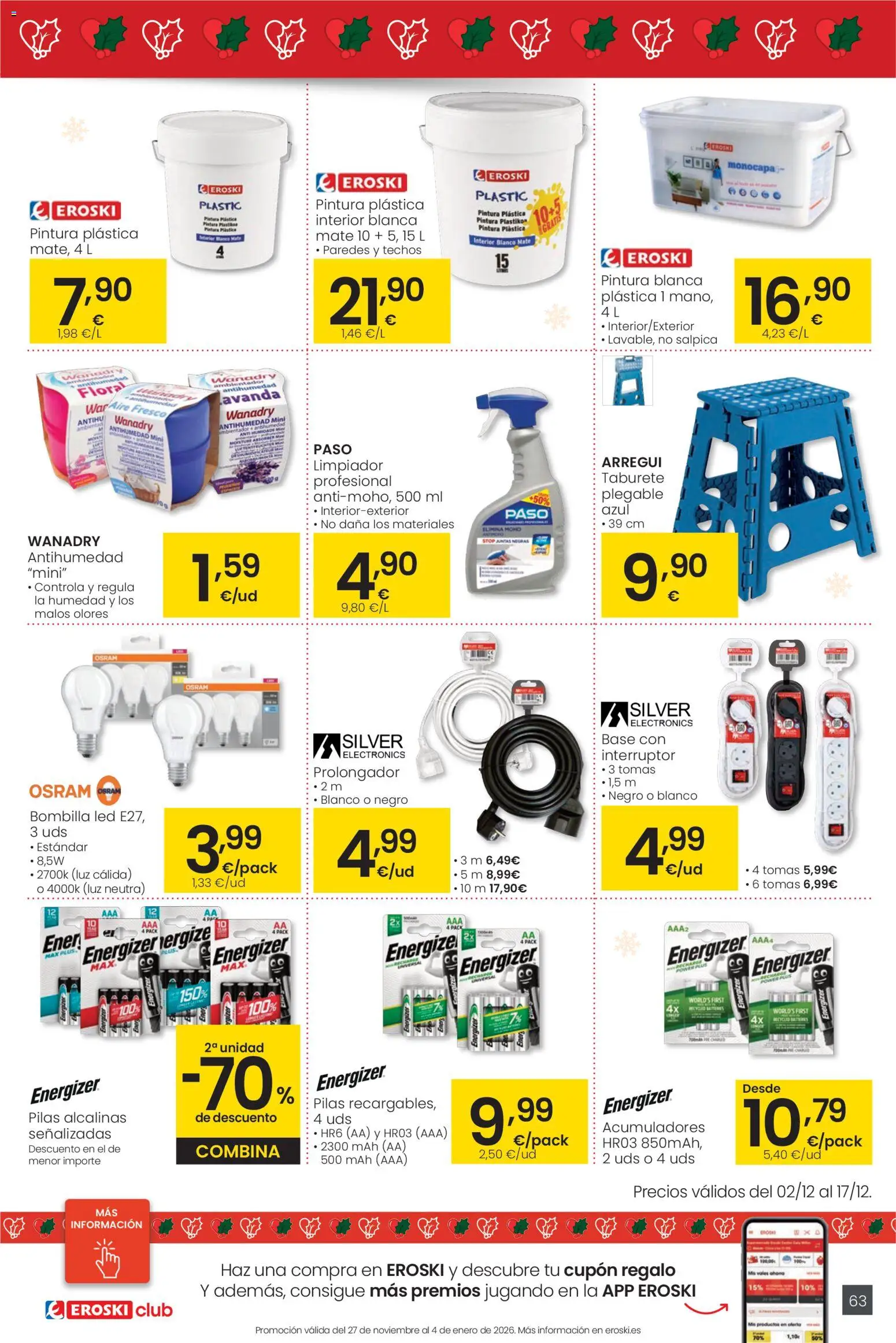 Eroski - Ofertón Navidad  │ válido desde el 27.11.2025 | Página: 63 | Productos: Taburete, Pintura plástica, Bombilla