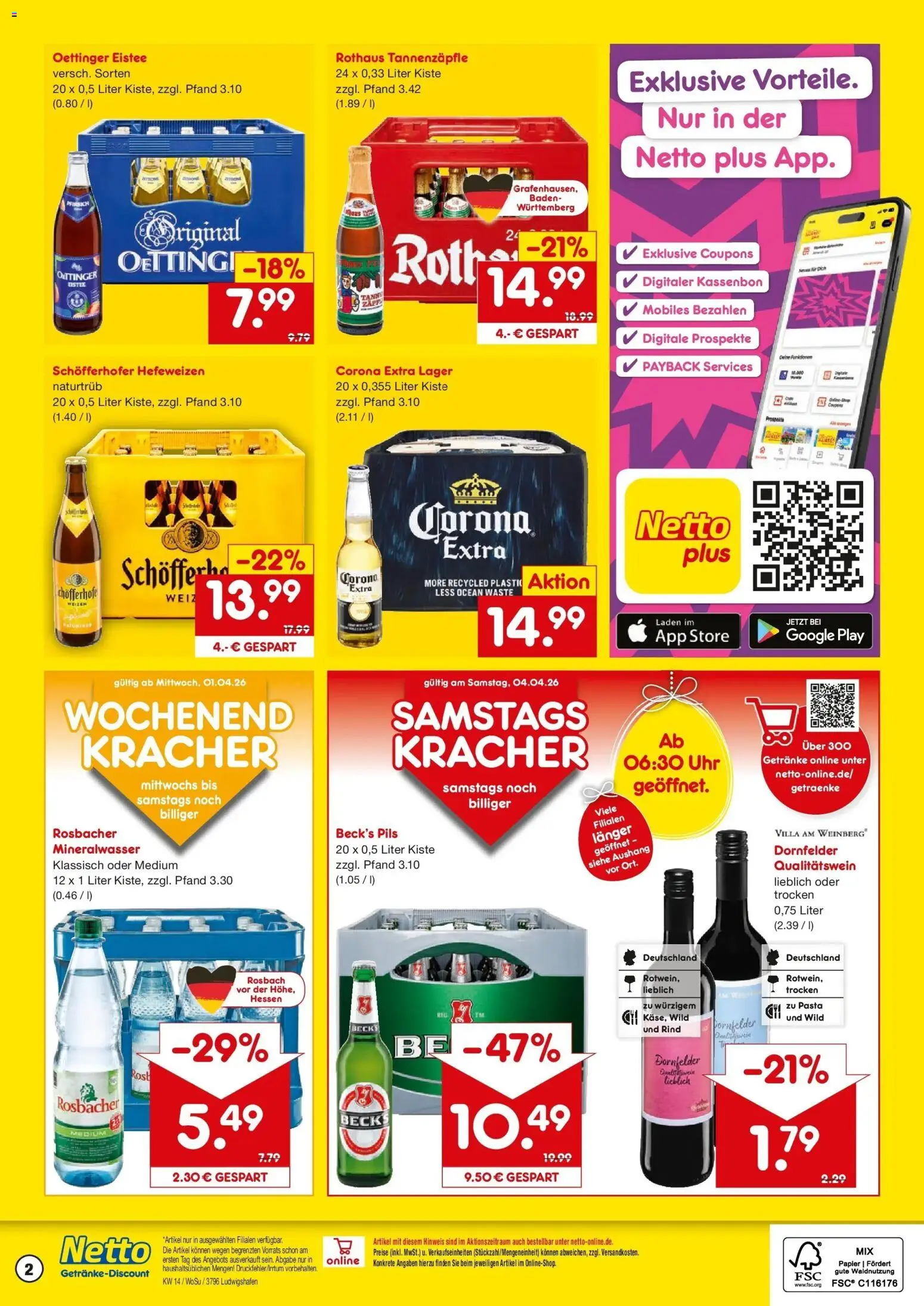 Netto Marken-Discount Prospekt Ludwigshafen	 – gültig ab 29.03.2026 | Seite: 2 | Produkte: Oettinger, Pfirsich, Pasta, Uhr