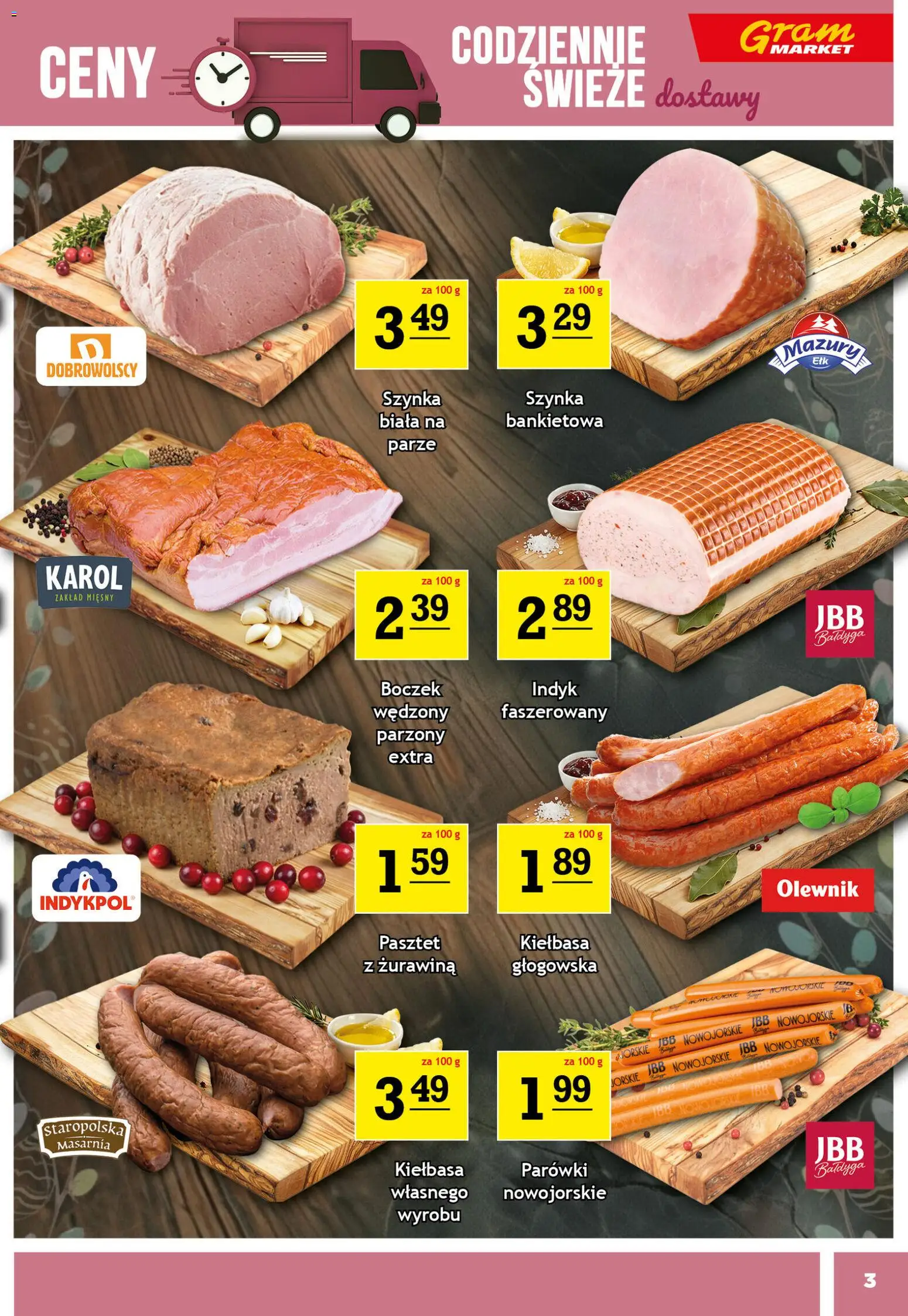 Gram Market gazetka od 25.03.2026 | Strona: 3 | Produkty: Kiełbasa, Parówki, Boczek, Żurawina