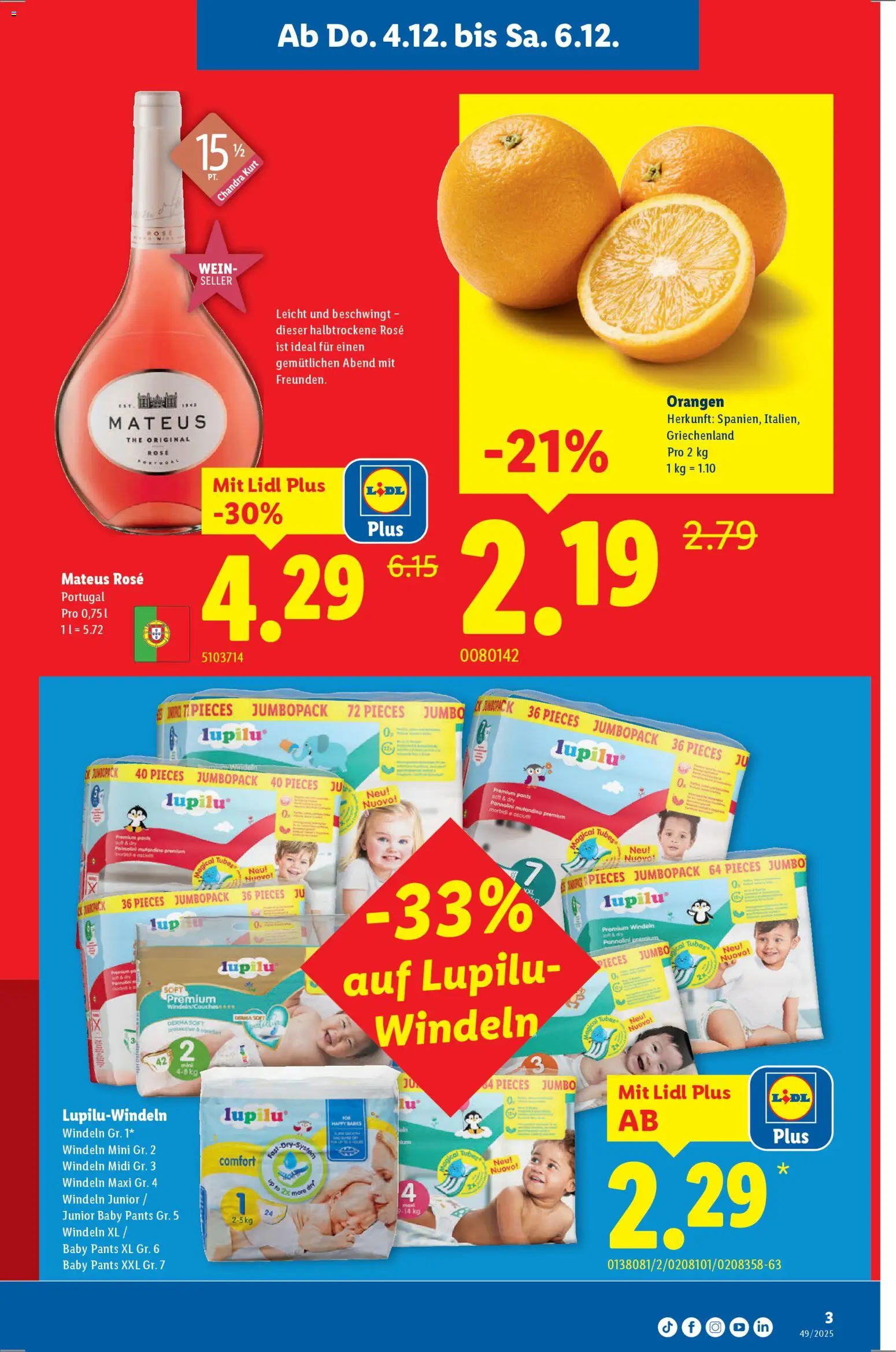 Lidl Aktionen – gültig ab 04.12.2025 | Seite: 3 | Produkte: Wein, Orangen
