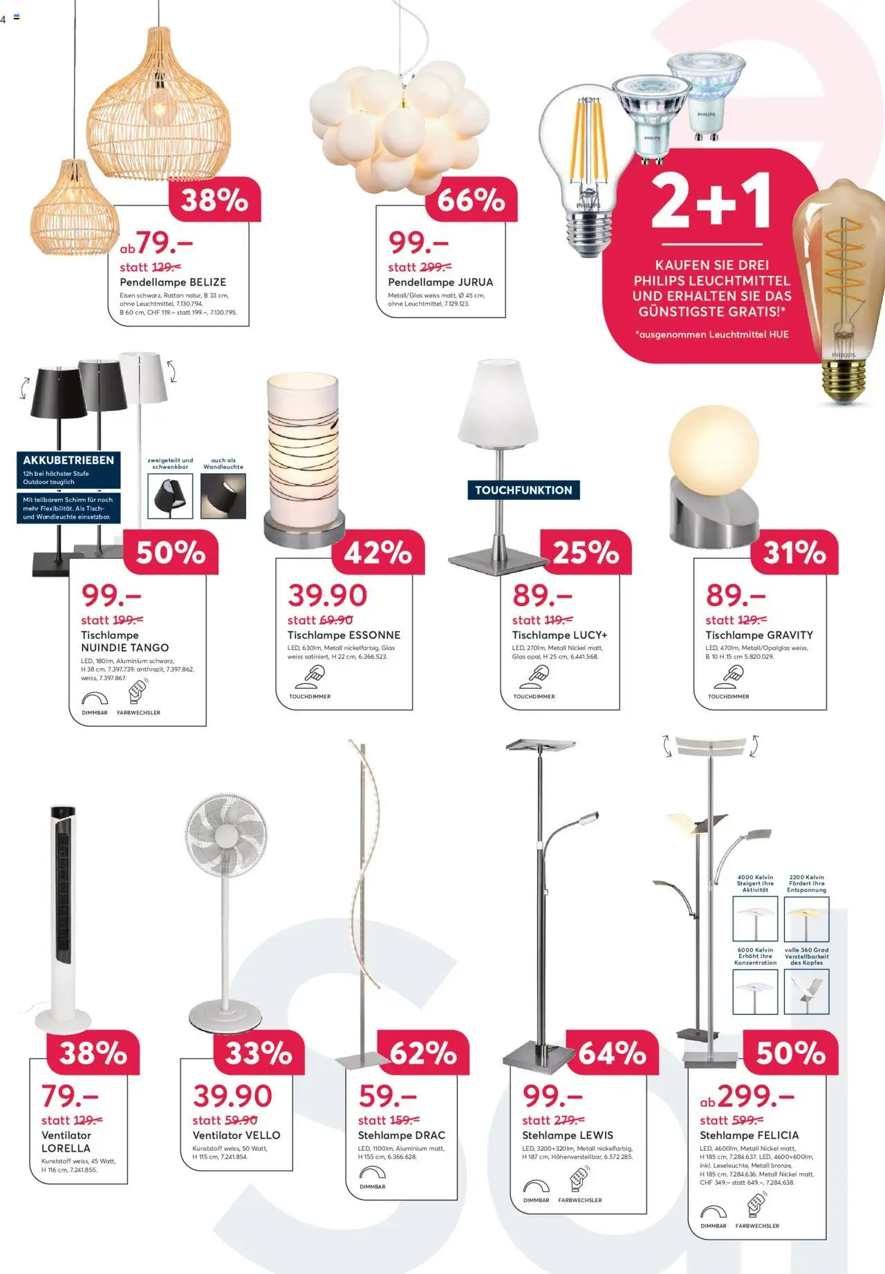 Lumimart Aktionen ab 19.06.2025 | Seite: 4 | Produkte: Tisch, Wandleuchte, Ventilator, Philips