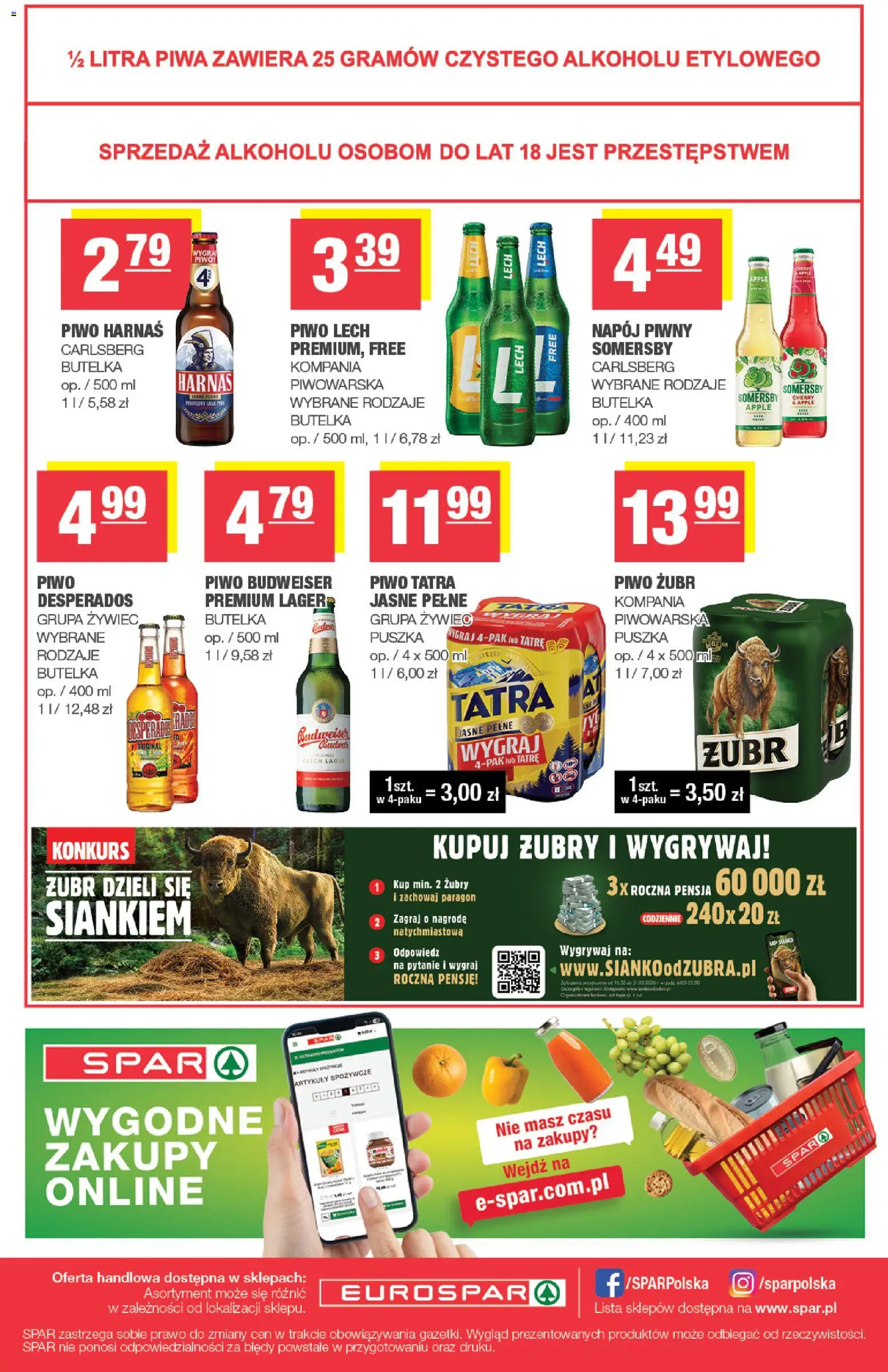 Spar gazetka - Eurospar od 16.03.2026 | Strona: 16 | Produkty: Piwo żubr, Harnaś, Piwo, Somersby