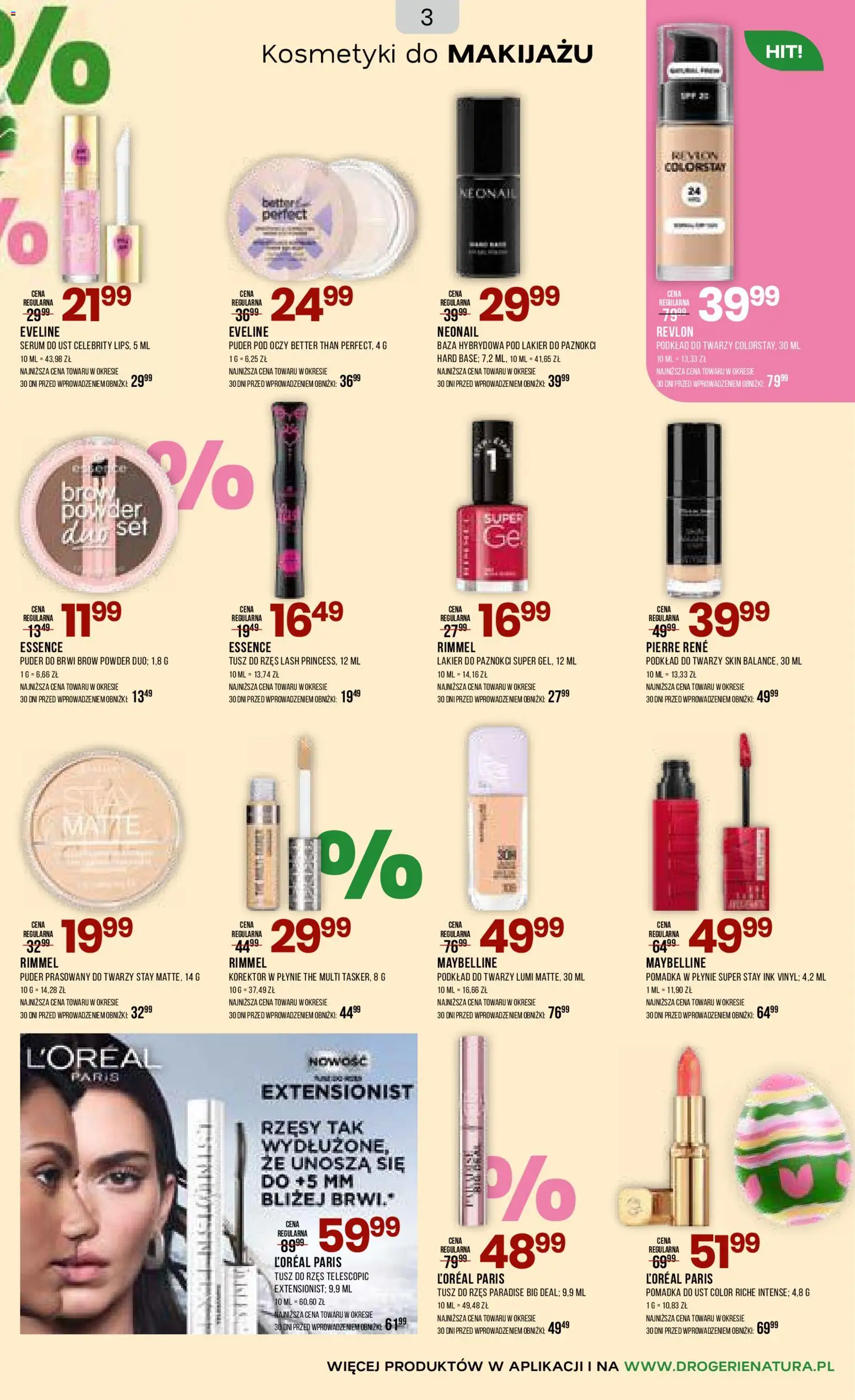 Drogerie Natura gazetka od 18.03.2026 | Strona: 3 | Produkty: Puder, Lakier do paznokci, Pomadka do ust, Podkład do twarzy