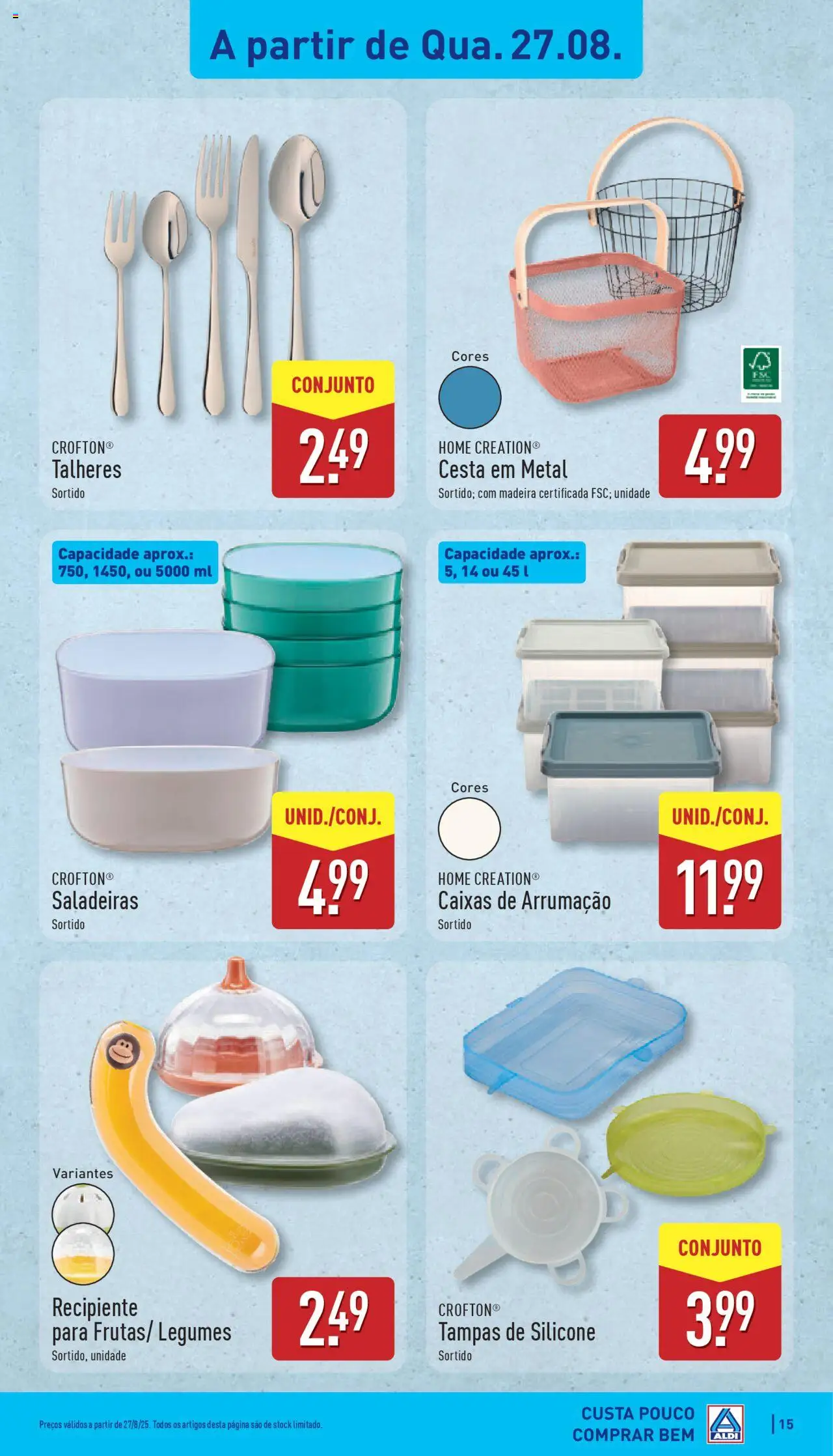 Aldi folheto │ válido de 25.08.2025 | Página: 15 | Produtos: Talheres, Cesta
