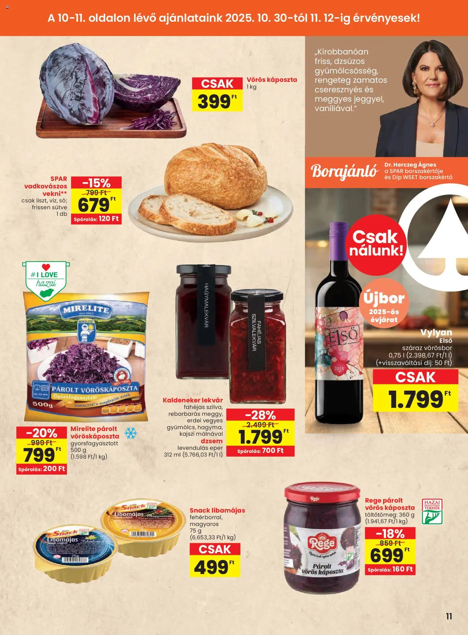 Spar akciós ujság - amely érvényes a következő dátumtól: 30.10.2025 | Oldal: 11 | Termékek: Káposzta, Lekvár, Dzsem, Eper